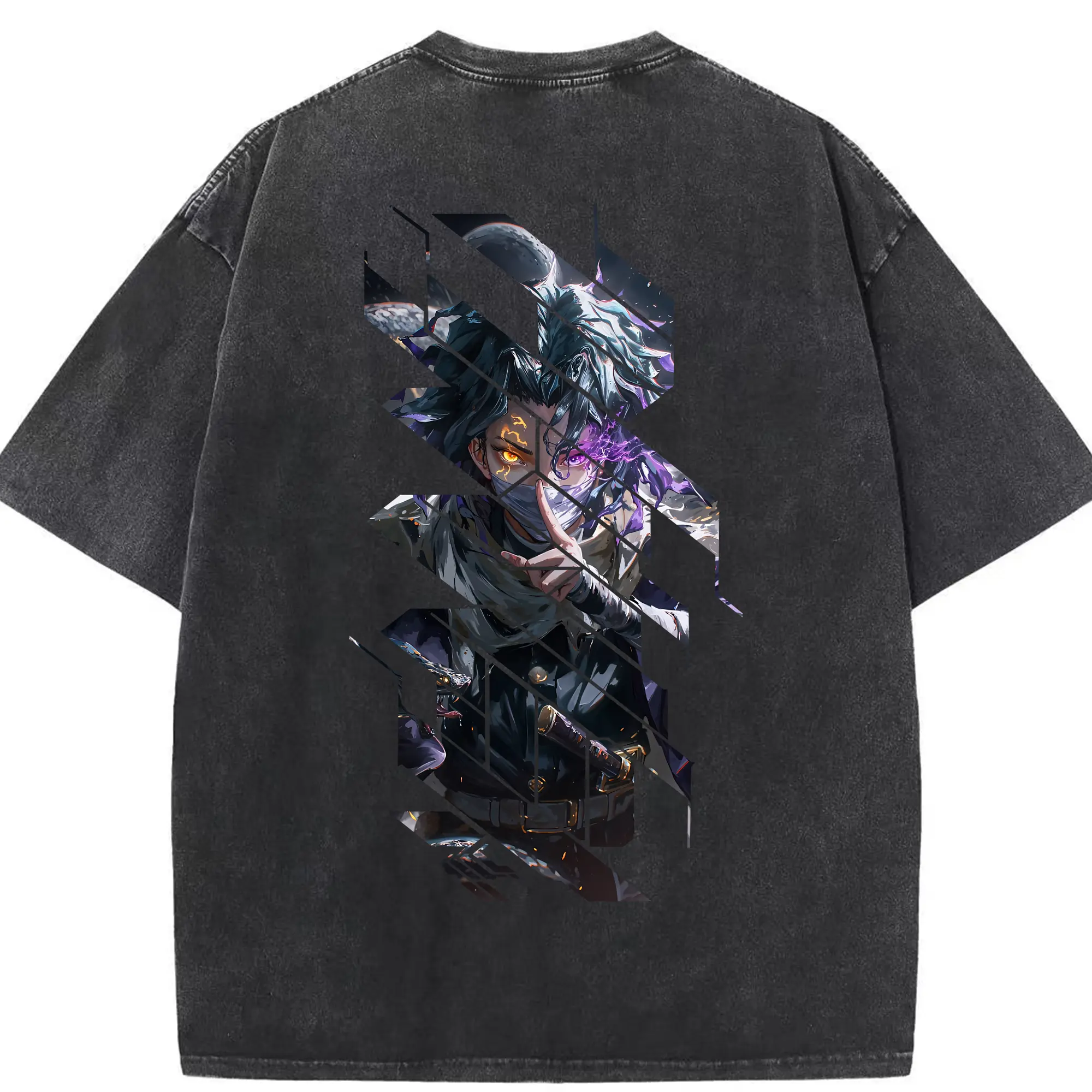 鬼滅の刃 グッズ,伊黒 小芭内 - 綿100％ ヴィンテージ風 半袖Tシャツ ・ 背面プリント ・ 柔らか肌触り ・ 通気性 快適 ・ スポーツ カジュアル 外出用