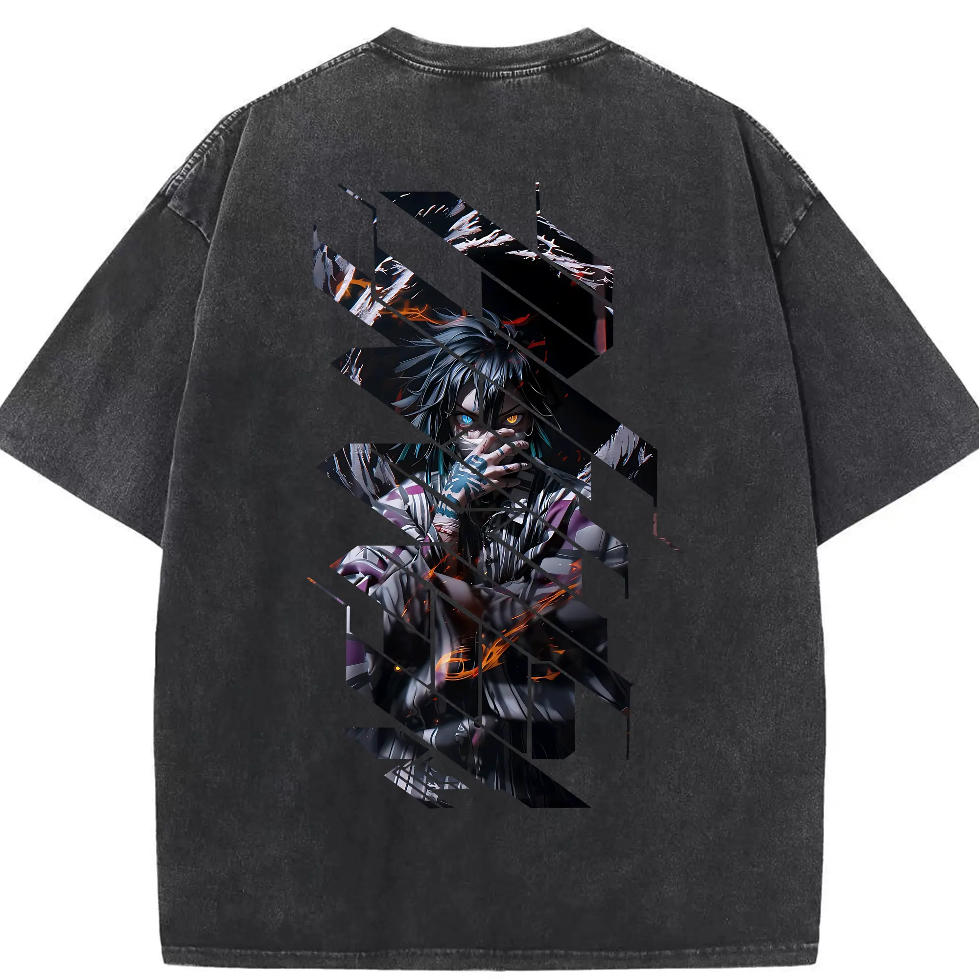 鬼滅の刃 グッズ,伊黒 小芭内 - 綿100％ ヴィンテージ風 半袖Tシャツ ・ 背面プリント ・ 柔らか肌触り ・ 通気性 快適 ・ スポーツ カジュアル 外出用