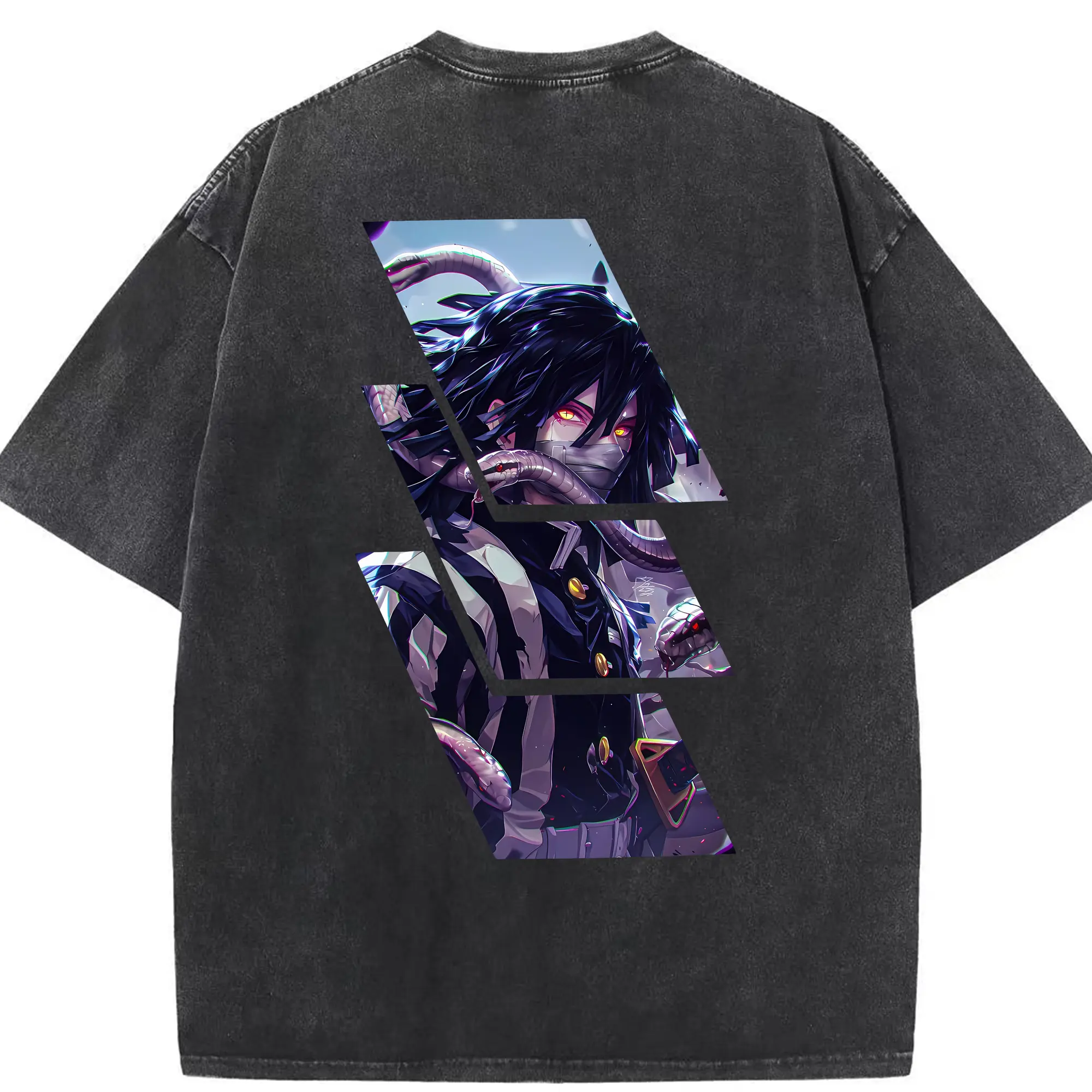 鬼滅の刃 グッズ,伊黒 小芭内 - 綿100％ ヴィンテージ風 半袖Tシャツ ・ 背面プリント ・ 柔らか肌触り ・ 通気性 快適 ・ スポーツ カジュアル 外出用