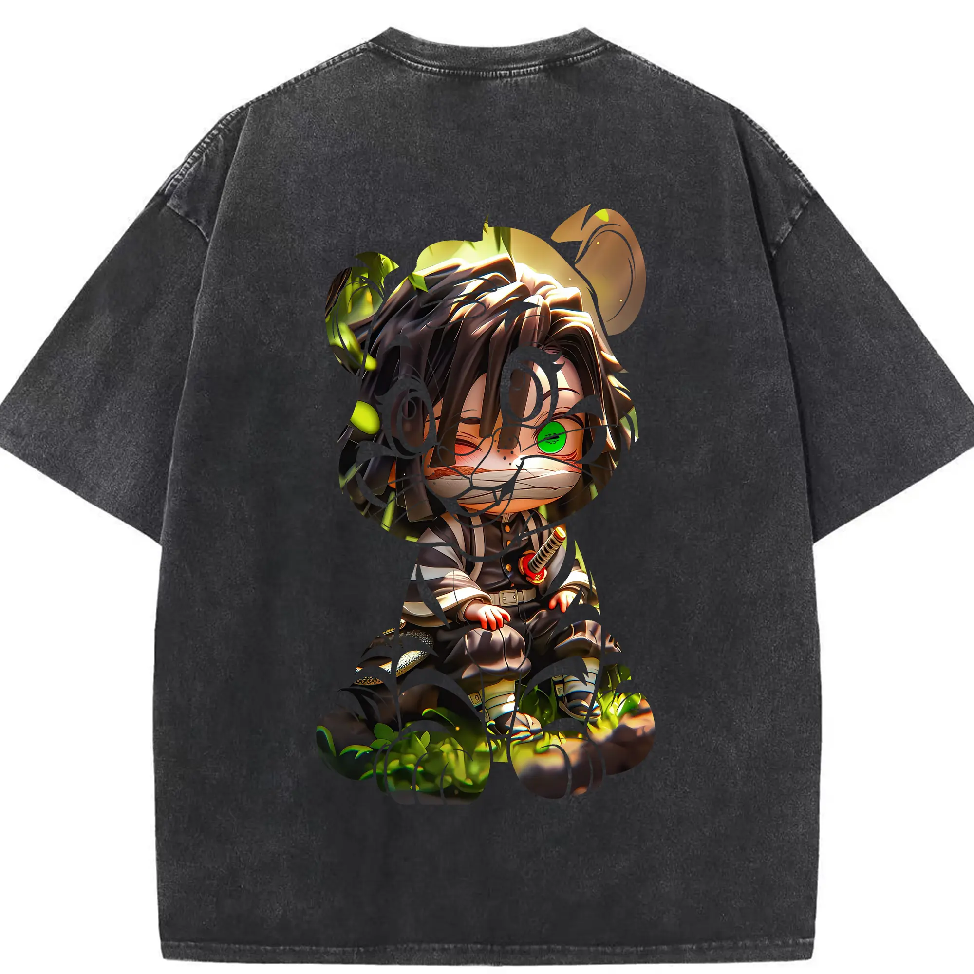 鬼滅の刃 グッズ,伊黒 小芭内 - 綿100％ ヴィンテージ風 半袖Tシャツ ・ 背面プリント ・ 柔らか肌触り ・ 通気性 快適 ・ スポーツ カジュアル 外出用