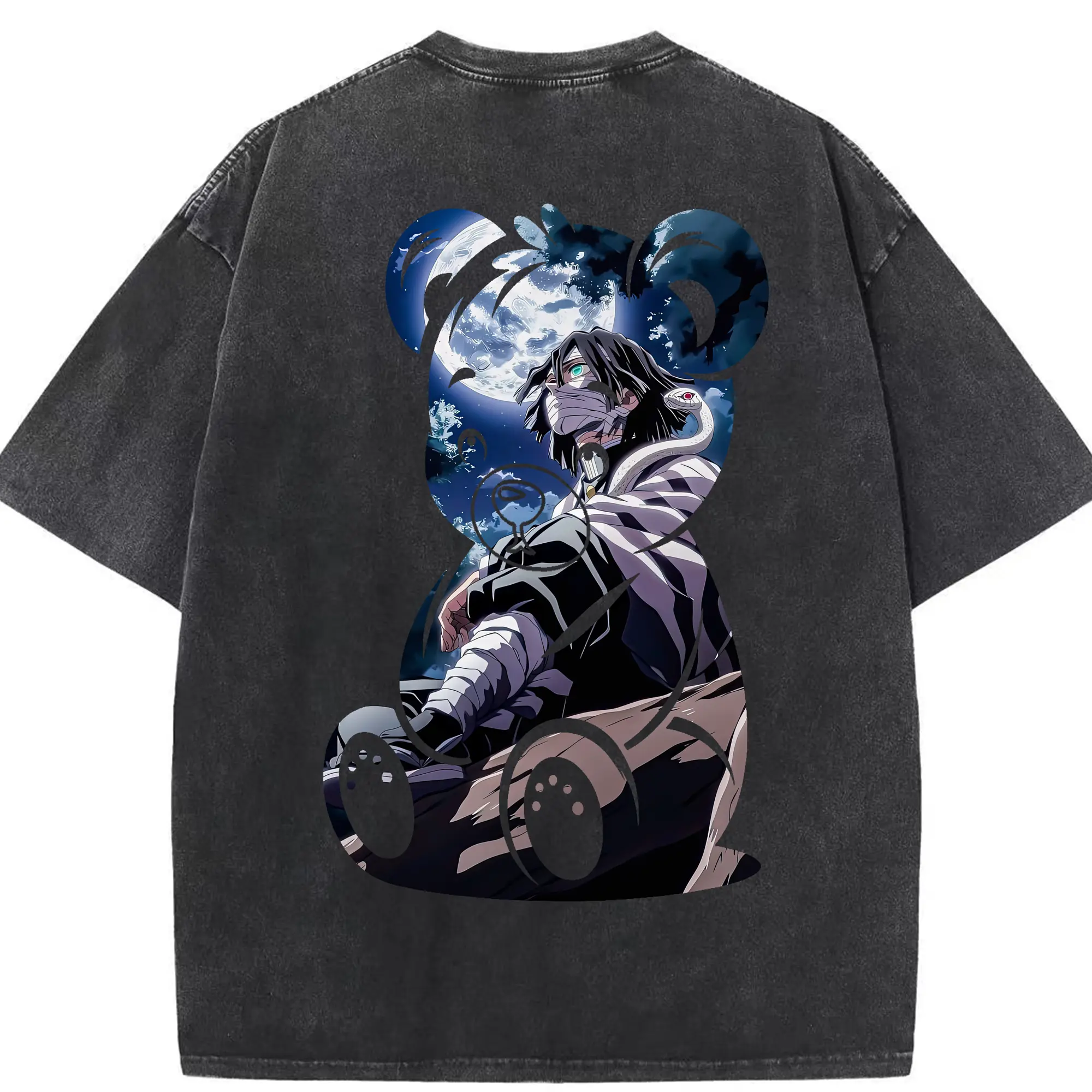 鬼滅の刃 グッズ,伊黒 小芭内 - 綿100％ ヴィンテージ風 半袖Tシャツ ・ 背面プリント ・ 柔らか肌触り ・ 通気性 快適 ・ スポーツ カジュアル 外出用