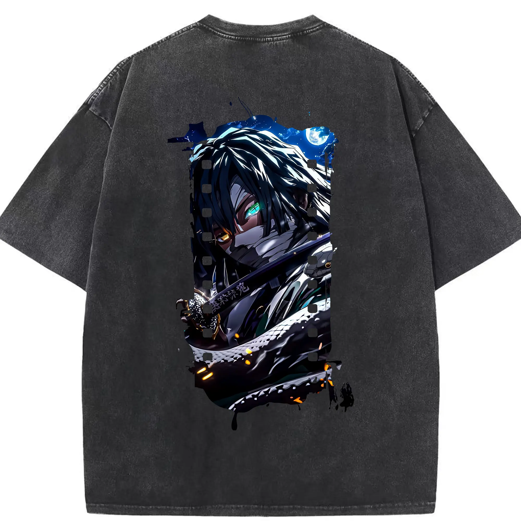 鬼滅の刃 グッズ,伊黒 小芭内 - 綿100％ ヴィンテージ風 半袖Tシャツ ・ 背面プリント ・ 柔らか肌触り ・ 通気性 快適 ・ スポーツ カジュアル 外出用