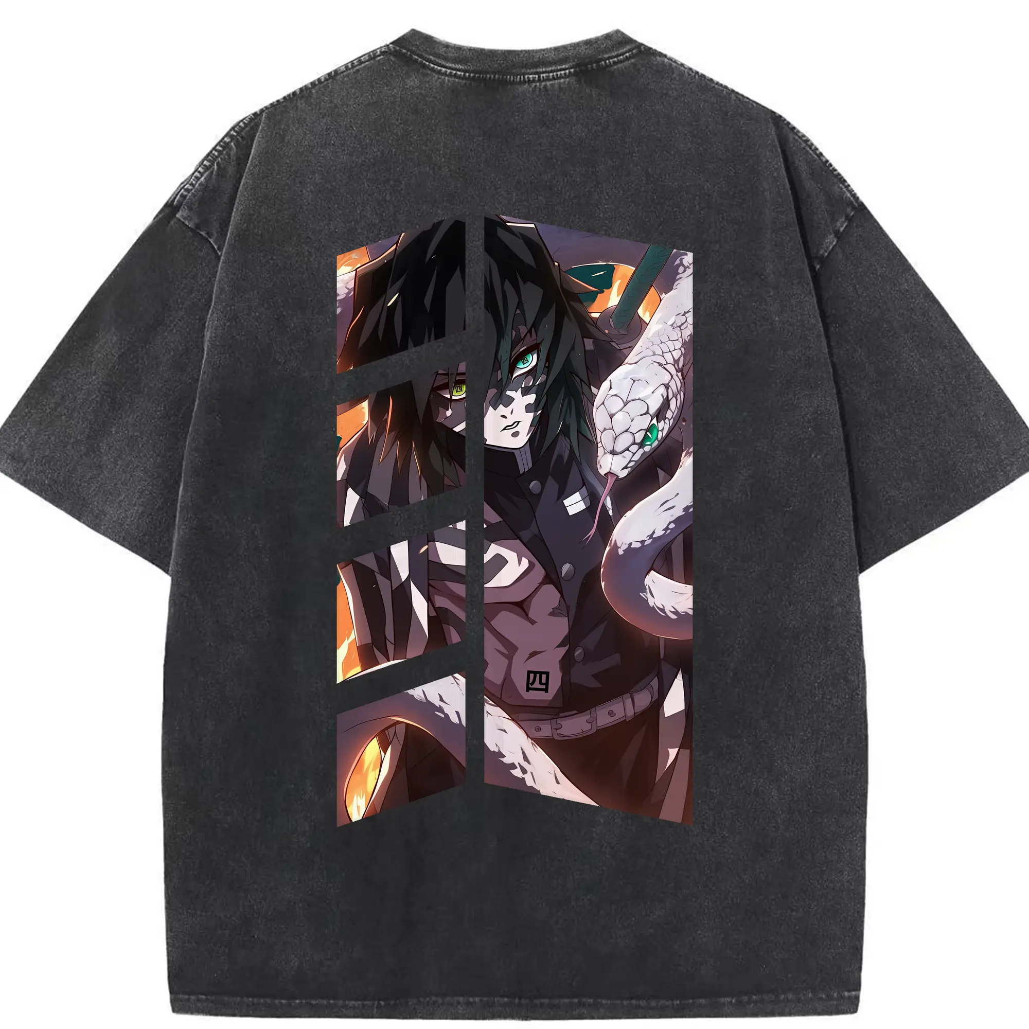 鬼滅の刃 グッズ,伊黒 小芭内 - 綿100％ ヴィンテージ風 半袖Tシャツ ・ 背面プリント ・ 柔らか肌触り ・ 通気性 快適 ・ スポーツ カジュアル 外出用