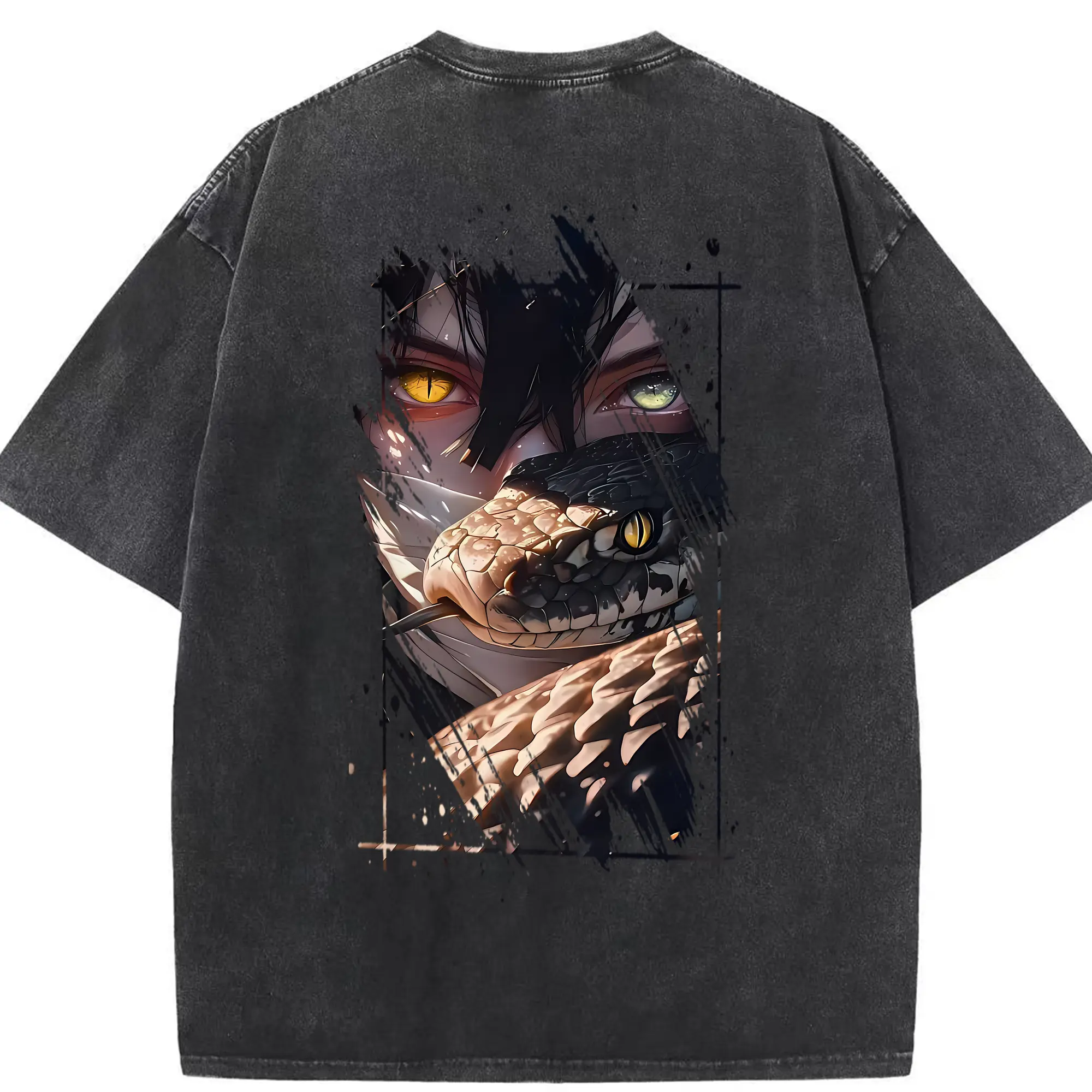 鬼滅の刃 グッズ,伊黒 小芭内 - 綿100％ ヴィンテージ風 半袖Tシャツ ・ 背面プリント ・ 柔らか肌触り ・ 通気性 快適 ・ スポーツ カジュアル 外出用