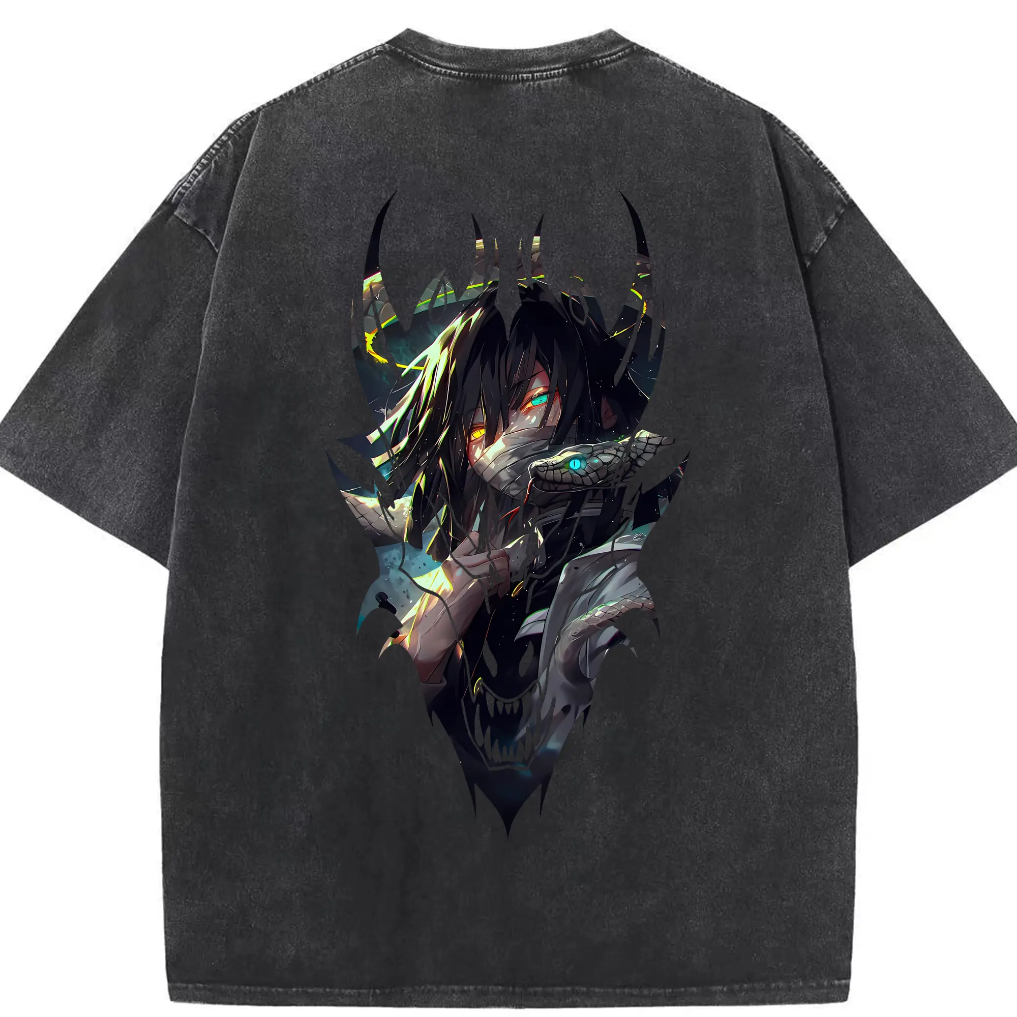 鬼滅の刃 グッズ,伊黒 小芭内 - 綿100％ ヴィンテージ風 半袖Tシャツ ・ 背面プリント ・ 柔らか肌触り ・ 通気性 快適 ・ スポーツ カジュアル 外出用