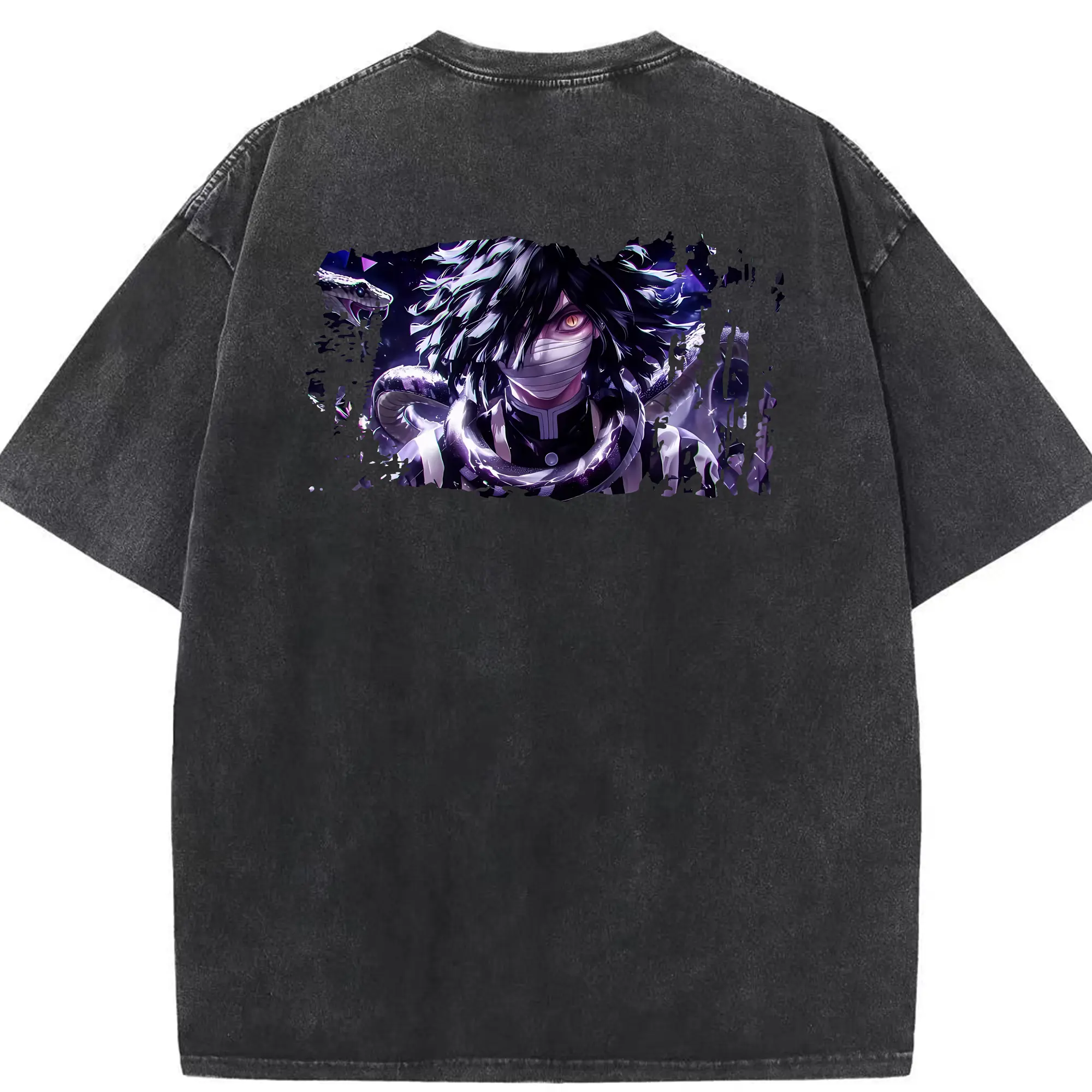 鬼滅の刃 グッズ,伊黒 小芭内 - 綿100％ ヴィンテージ風 半袖Tシャツ ・ 背面プリント ・ 柔らか肌触り ・ 通気性 快適 ・ スポーツ カジュアル 外出用