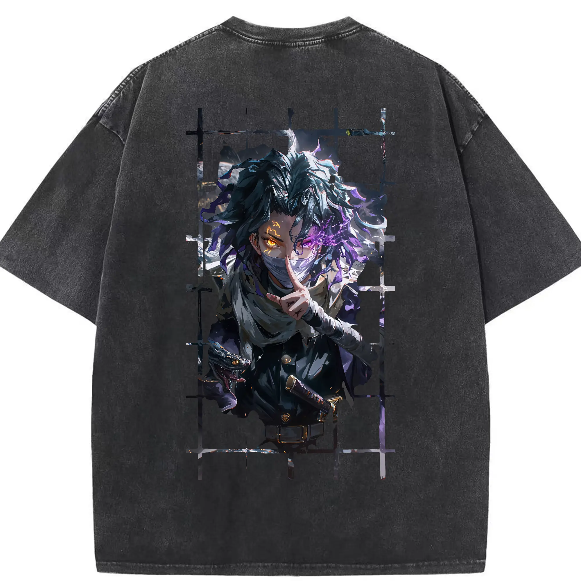 鬼滅の刃 グッズ,伊黒 小芭内 - 綿100％ ヴィンテージ風 半袖Tシャツ ・ 背面プリント ・ 柔らか肌触り ・ 通気性 快適 ・ スポーツ カジュアル 外出用