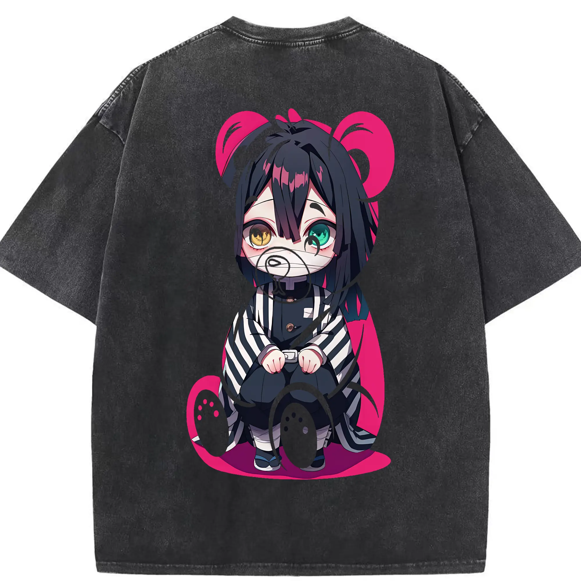 鬼滅の刃 グッズ,伊黒 小芭内 - 綿100％ ヴィンテージ風 半袖Tシャツ ・ 背面プリント ・ 柔らか肌触り ・ 通気性 快適 ・ スポーツ カジュアル 外出用