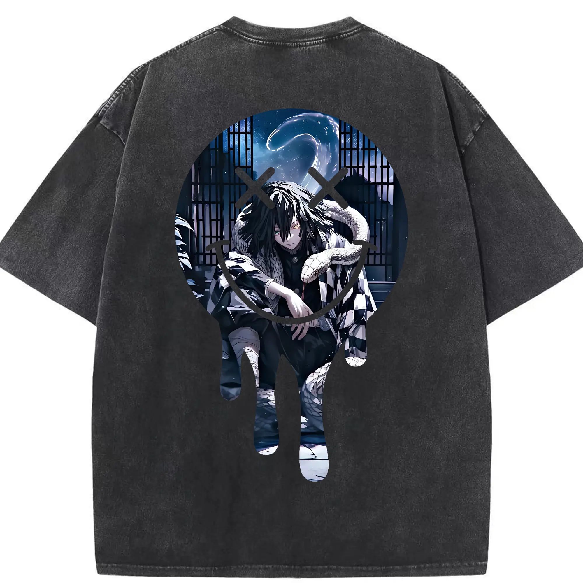 鬼滅の刃 グッズ,伊黒 小芭内 - 綿100％ ヴィンテージ風 半袖Tシャツ ・ 背面プリント ・ 柔らか肌触り ・ 通気性 快適 ・ スポーツ カジュアル 外出用