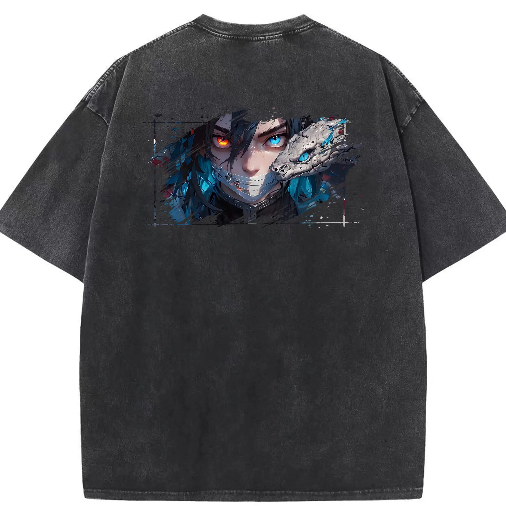 鬼滅の刃 グッズ,伊黒 小芭内 - 綿100％ ヴィンテージ風 半袖Tシャツ ・ 背面プリント ・ 柔らか肌触り ・ 通気性 快適 ・ スポーツ カジュアル 外出用