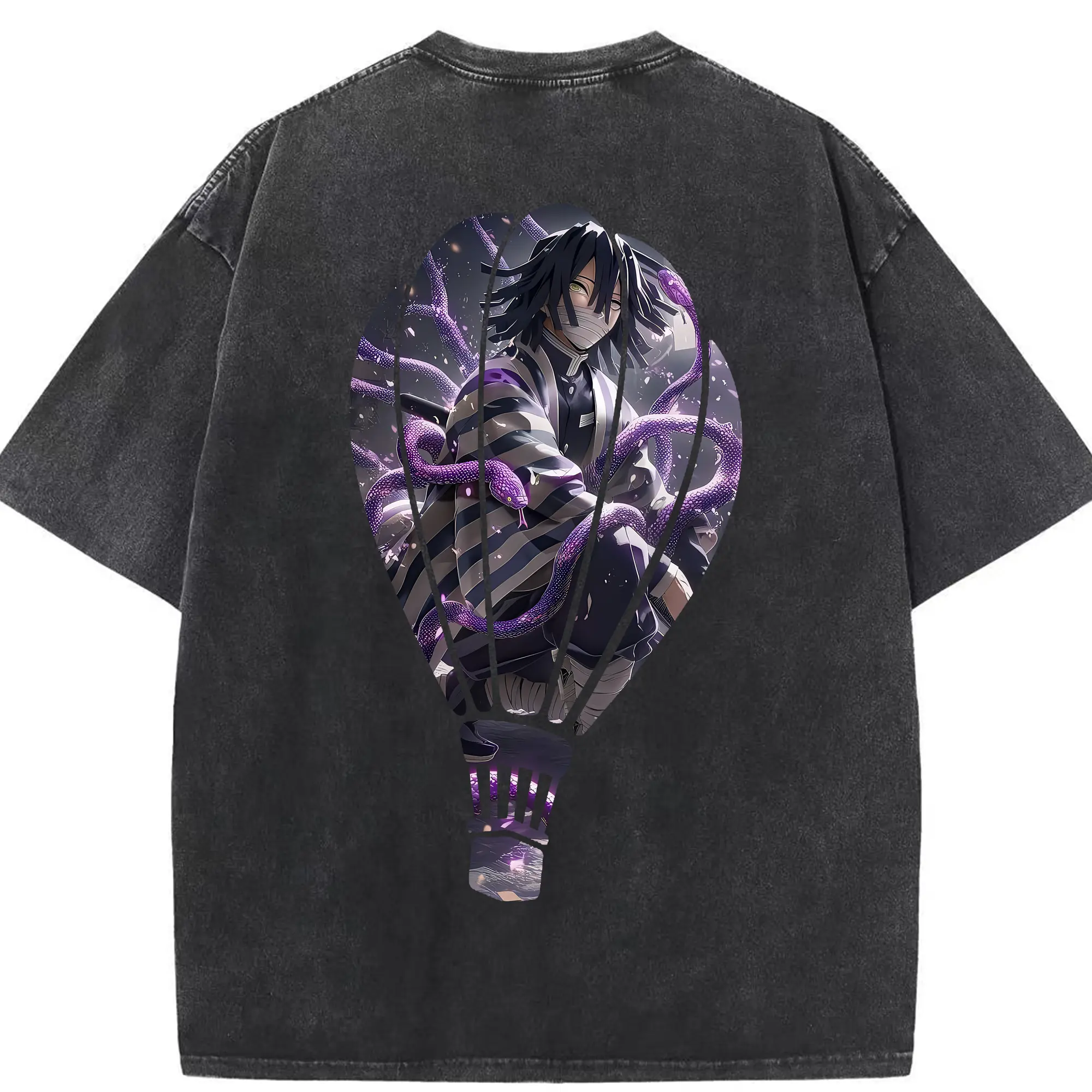 鬼滅の刃 グッズ,伊黒 小芭内 - 綿100％ ヴィンテージ風 半袖Tシャツ ・ 背面プリント ・ 柔らか肌触り ・ 通気性 快適 ・ スポーツ カジュアル 外出用