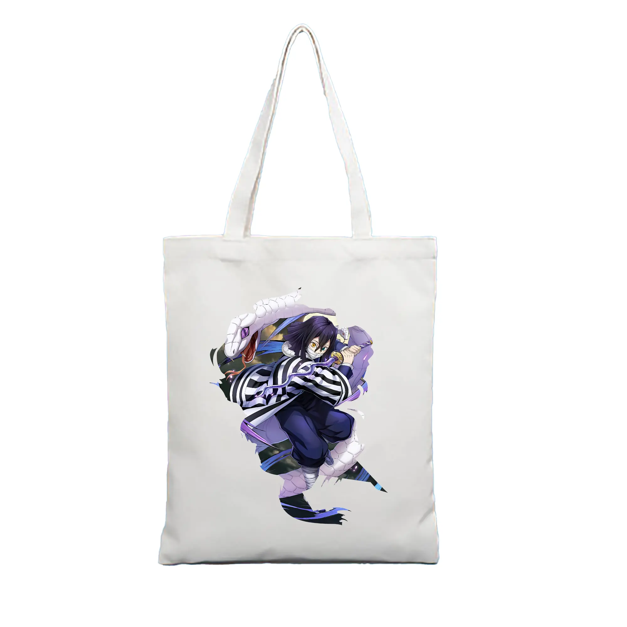 鬼滅の刃 グッズ,伊黒 小芭内 - 縦型キャンバス手提げバッグ（トートバッグ） ・ キャンバス素材 ・ ショッピング用 ・ 軽量 丈夫 お手入れ簡単