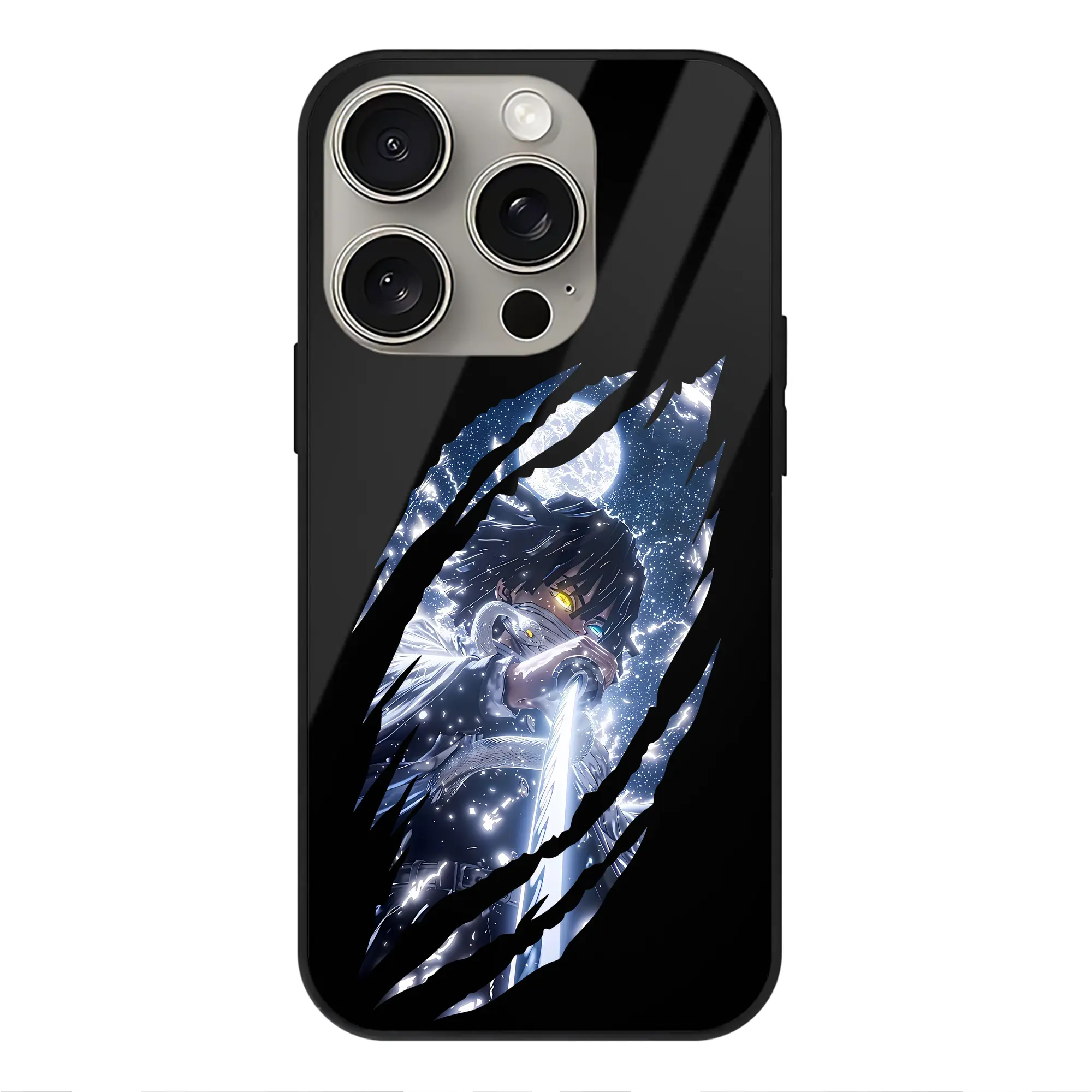 鬼滅の刃 グッズ,伊黒 小芭内 - IPhone15Pro対応 ・ スマホケース ・ 背面ガラス ・ TPU+強化ガラス ・ 耐衝撃 ・ 黄変防止 ・ ワイヤレス充電対応 ・ 3D立体ボタン