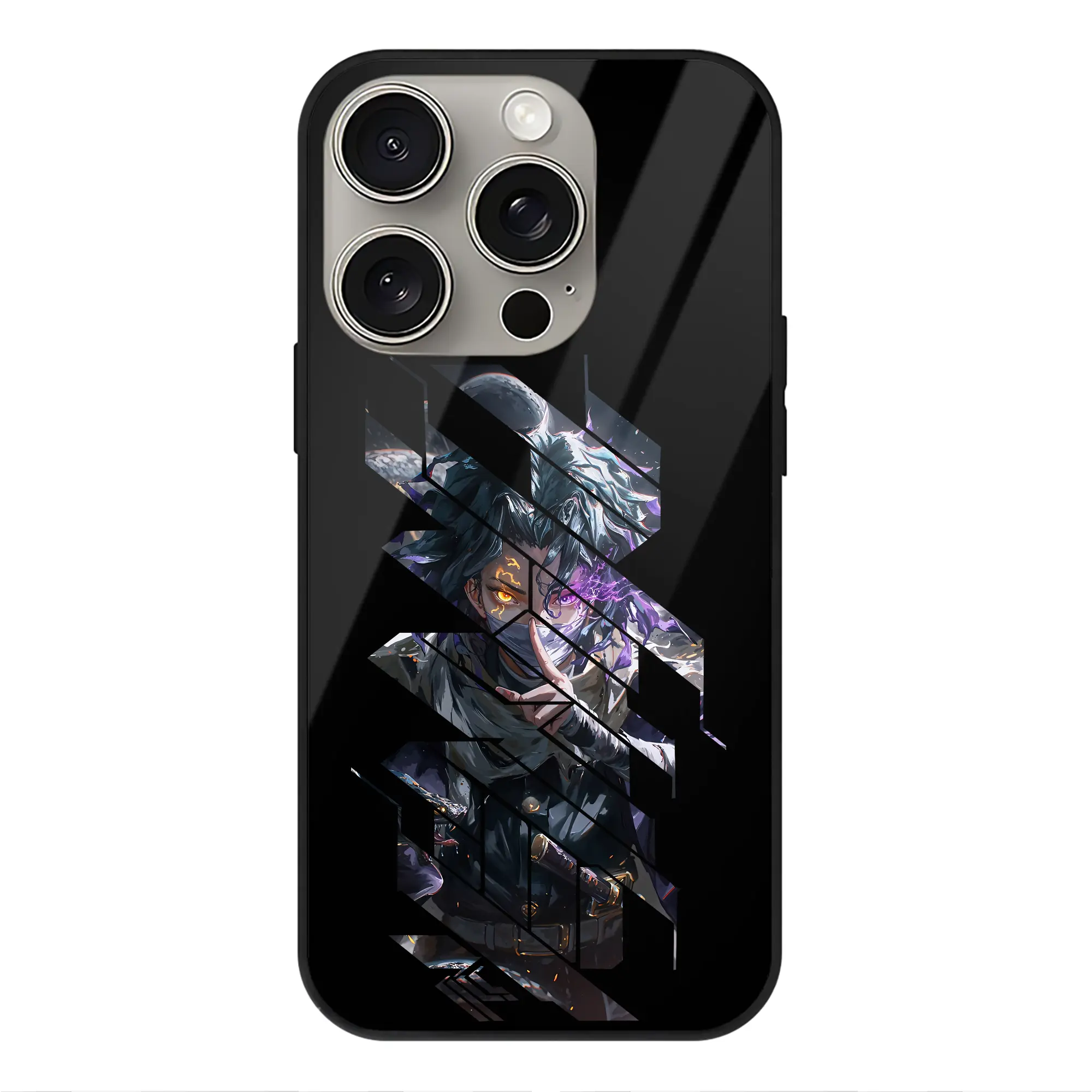 鬼滅の刃 グッズ,伊黒 小芭内 - IPhone15Pro対応 ・ スマホケース ・ 背面ガラス ・ TPU+強化ガラス ・ 耐衝撃 ・ 黄変防止 ・ ワイヤレス充電対応 ・ 3D立体ボタン