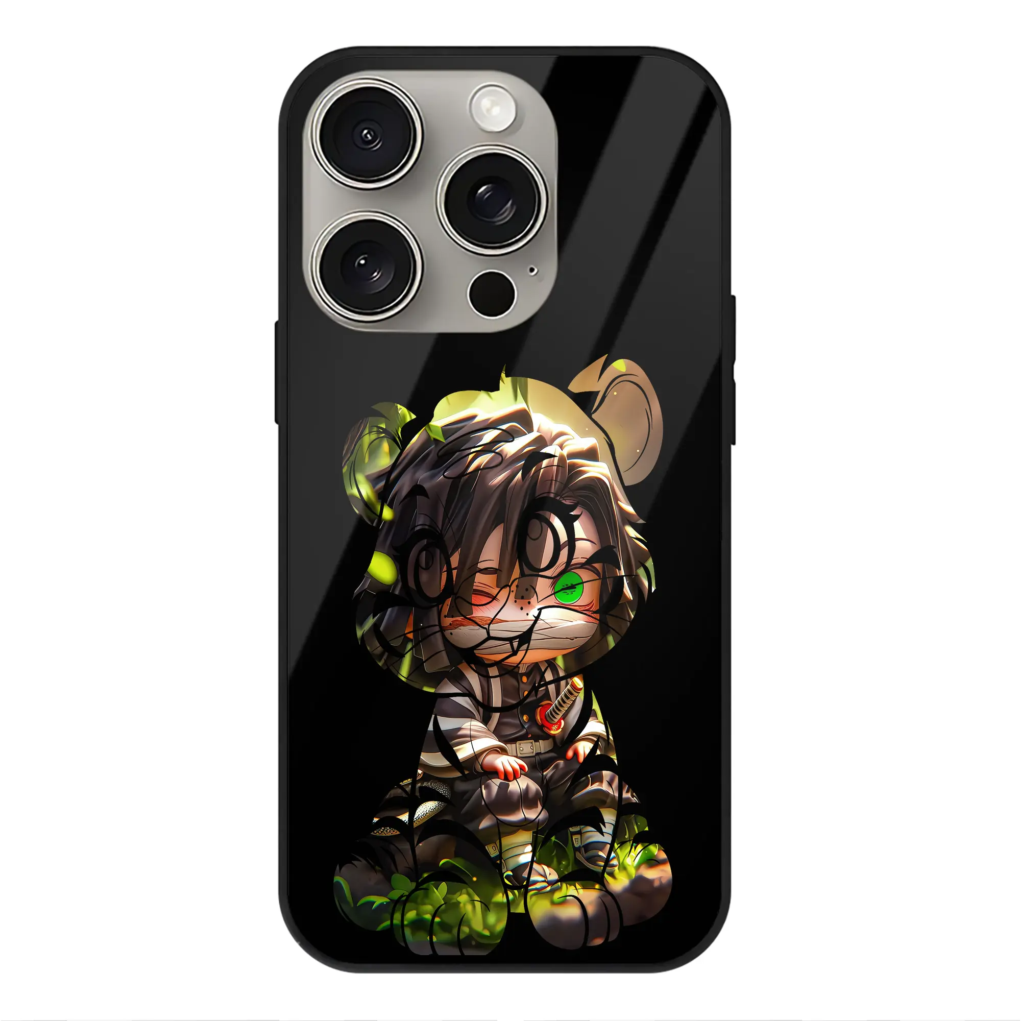 鬼滅の刃 グッズ,伊黒 小芭内 - IPhone15Pro対応 ・ スマホケース ・ 背面ガラス ・ TPU+強化ガラス ・ 耐衝撃 ・ 黄変防止 ・ ワイヤレス充電対応 ・ 3D立体ボタン