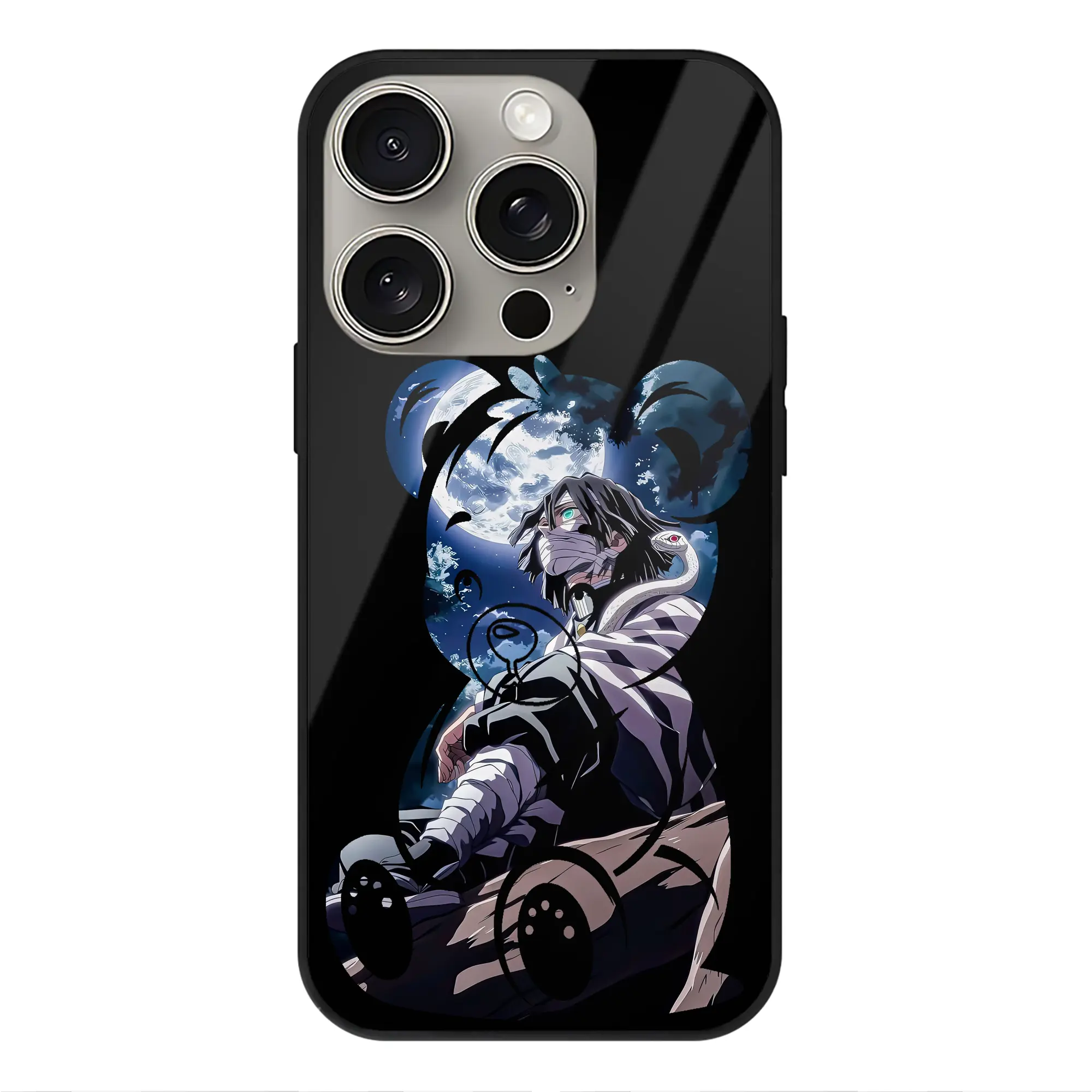 鬼滅の刃 グッズ,伊黒 小芭内 - IPhone15Pro対応 ・ スマホケース ・ 背面ガラス ・ TPU+強化ガラス ・ 耐衝撃 ・ 黄変防止 ・ ワイヤレス充電対応 ・ 3D立体ボタン