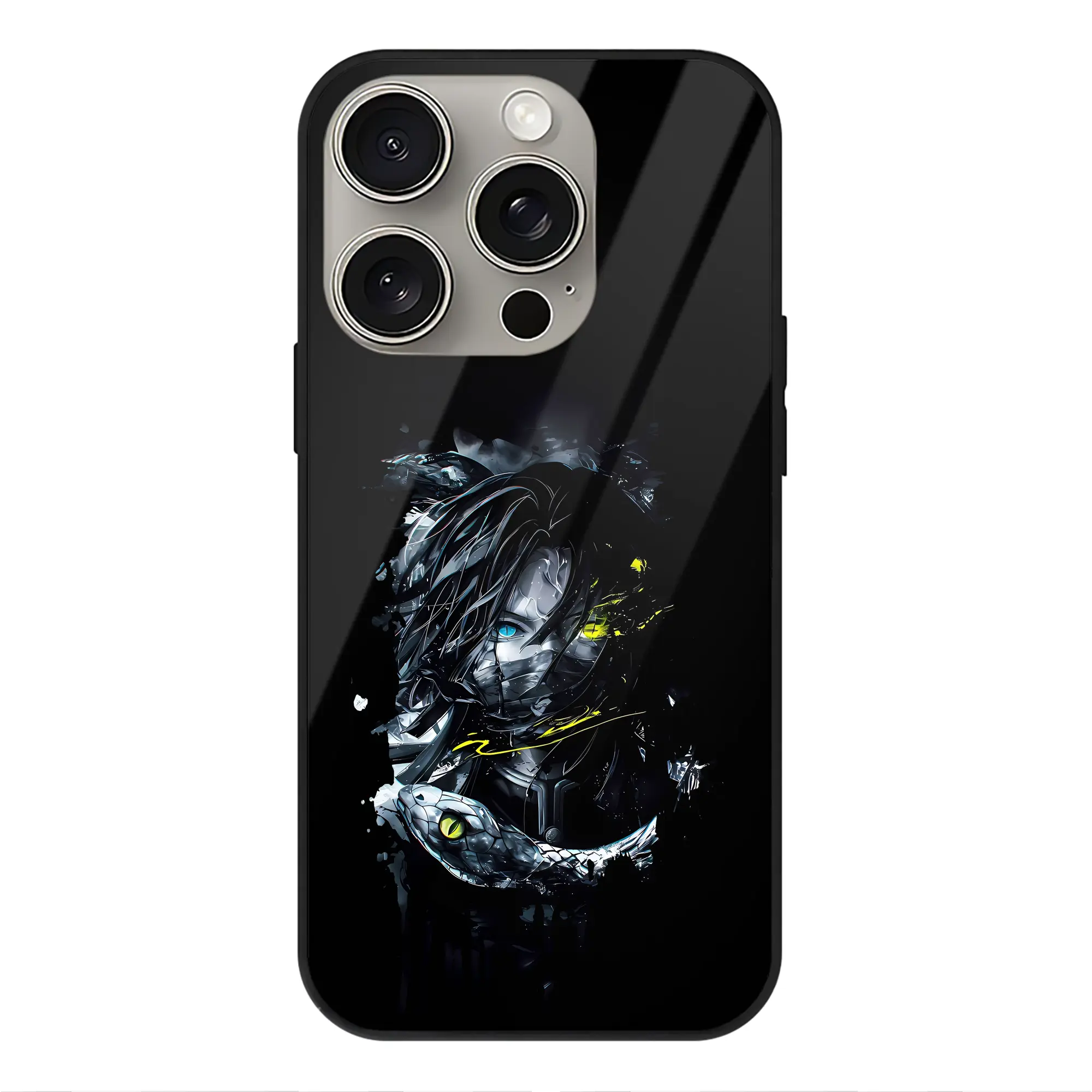 鬼滅の刃 グッズ,伊黒 小芭内 - IPhone15Pro対応 ・ スマホケース ・ 背面ガラス ・ TPU+強化ガラス ・ 耐衝撃 ・ 黄変防止 ・ ワイヤレス充電対応 ・ 3D立体ボタン