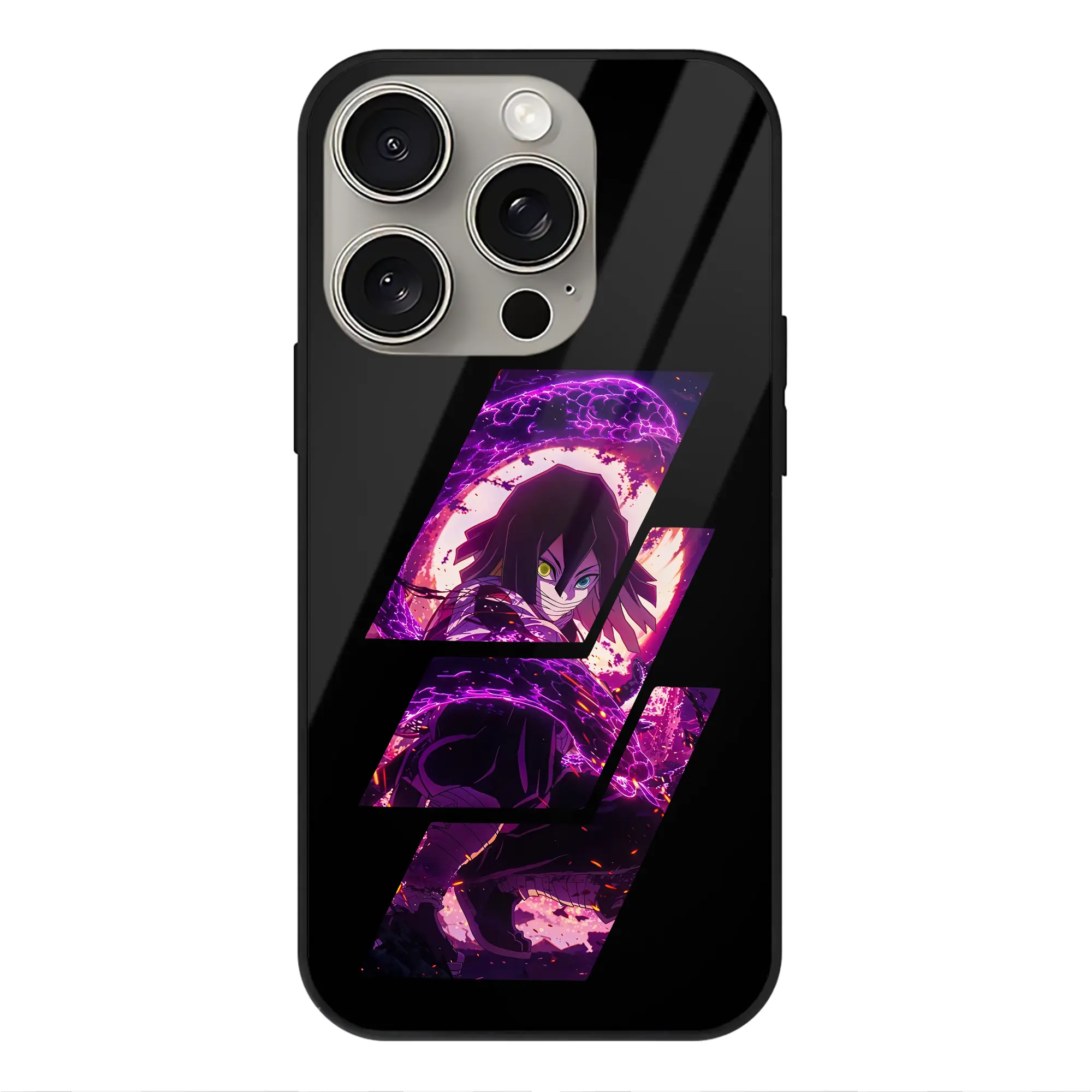 鬼滅の刃 グッズ,伊黒 小芭内 - IPhone15Pro対応 ・ スマホケース ・ 背面ガラス ・ TPU+強化ガラス ・ 耐衝撃 ・ 黄変防止 ・ ワイヤレス充電対応 ・ 3D立体ボタン