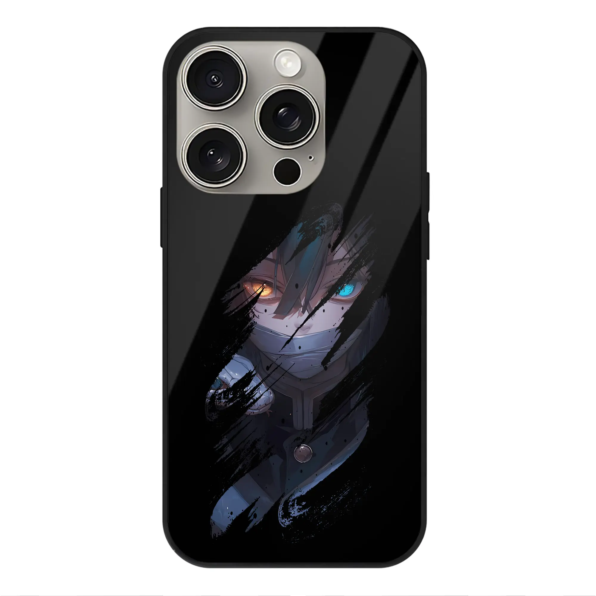 鬼滅の刃 グッズ,伊黒 小芭内 - IPhone15Pro対応 ・ スマホケース ・ 背面ガラス ・ TPU+強化ガラス ・ 耐衝撃 ・ 黄変防止 ・ ワイヤレス充電対応 ・ 3D立体ボタン