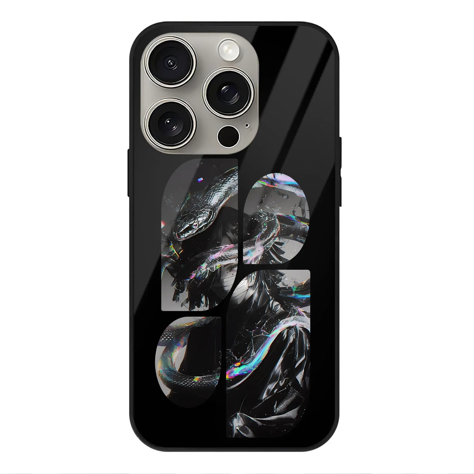 鬼滅の刃 グッズ,伊黒 小芭内 - IPhone15Pro対応 ・ スマホケース ・ 背面ガラス ・ TPU+強化ガラス ・ 耐衝撃 ・ 黄変防止 ・ ワイヤレス充電対応 ・ 3D立体ボタン