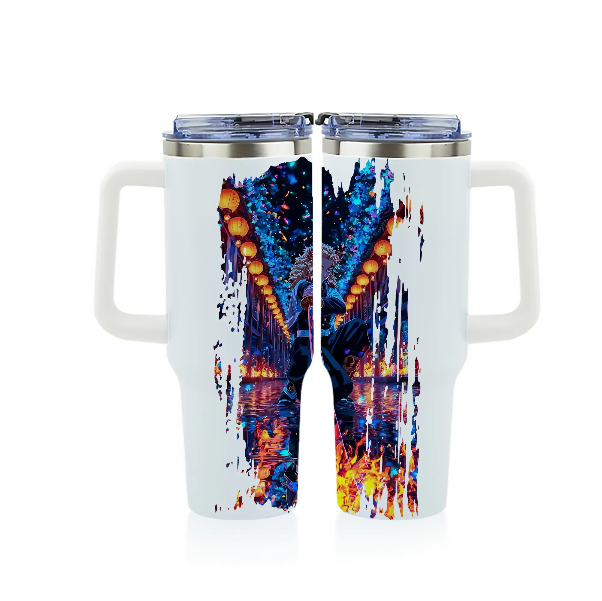 鬼滅の刃 グッズ,煉獄 杏寿郎 - 1200mL フルプリント車用タンブラー ・ 304ステンレス 内側 ・ 201ステンレス 外側 ・ 保温 保冷 ・ 通勤 ドライブ アウトドア用