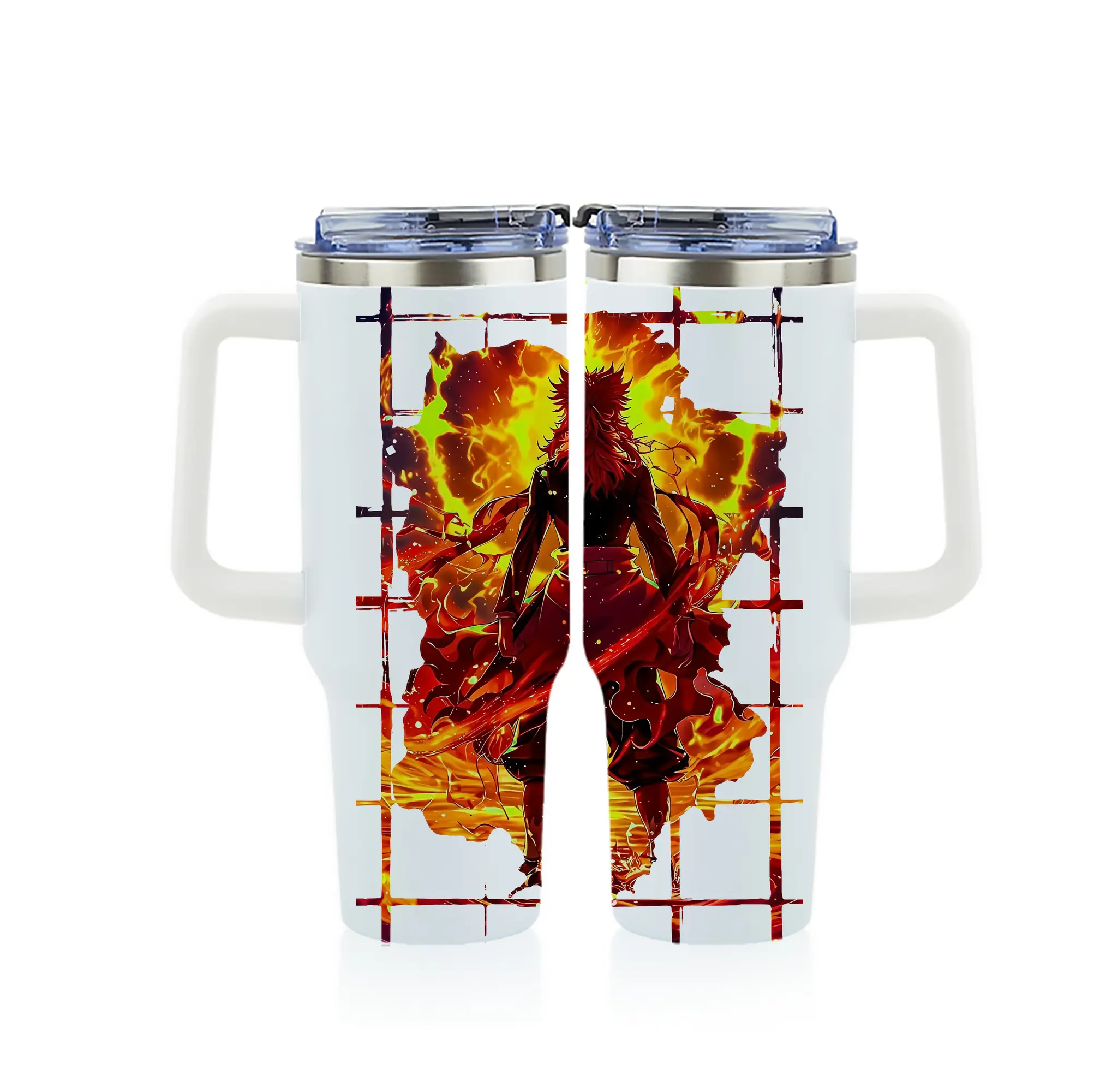 鬼滅の刃 グッズ,煉獄 杏寿郎 - 1200mL フルプリント車用タンブラー ・ 304ステンレス 内側 ・ 201ステンレス 外側 ・ 保温 保冷 ・ 通勤 ドライブ アウトドア用