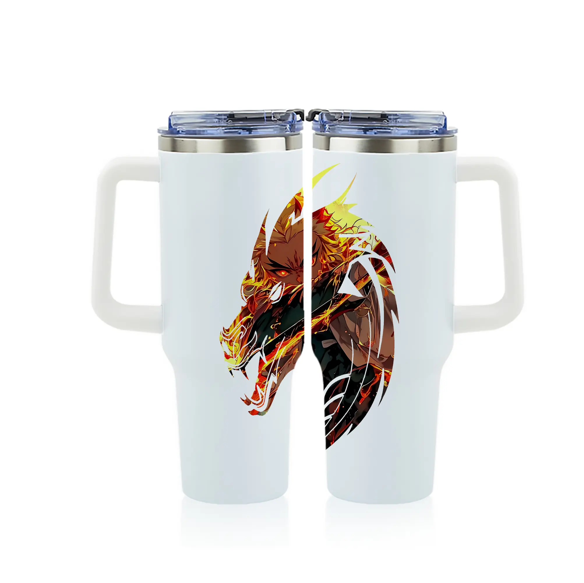 鬼滅の刃 グッズ,煉獄 杏寿郎 - 1200mL フルプリント車用タンブラー ・ 304ステンレス 内側 ・ 201ステンレス 外側 ・ 保温 保冷 ・ 通勤 ドライブ アウトドア用