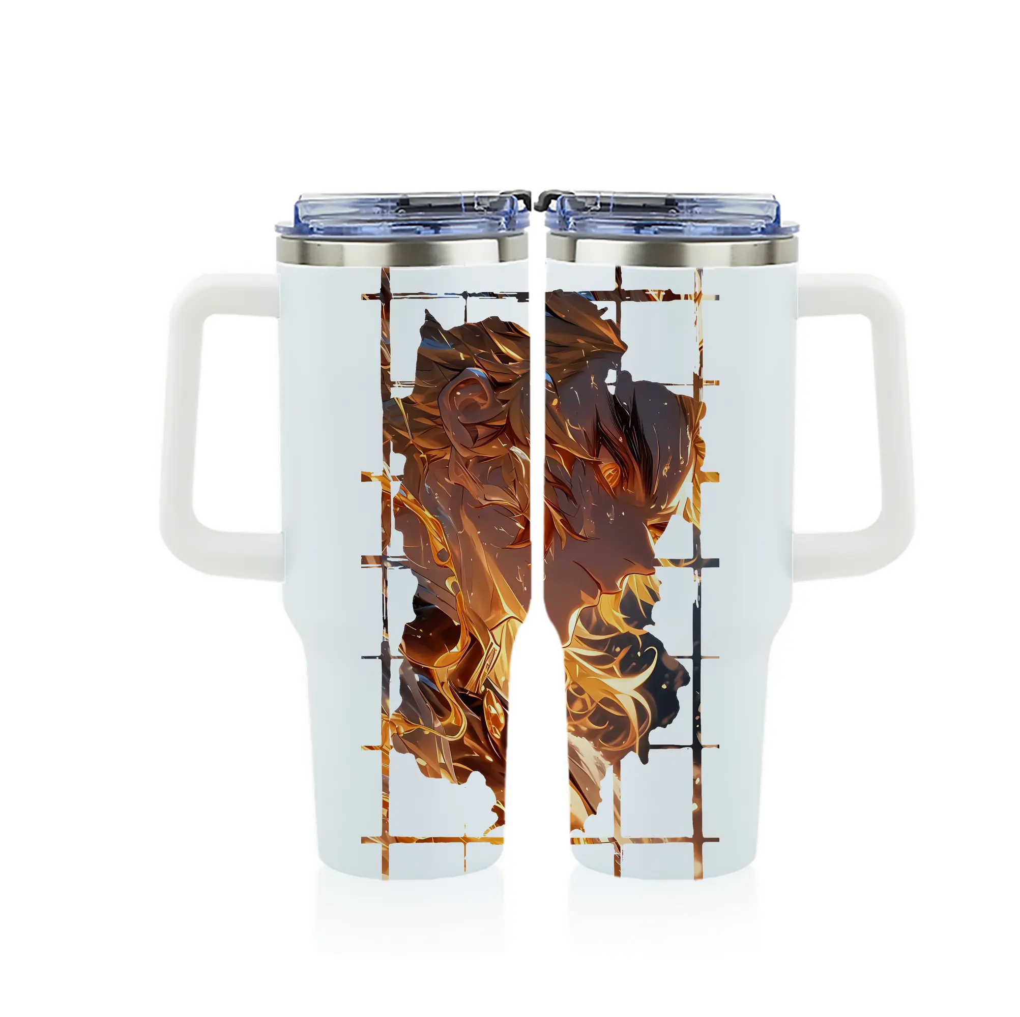 鬼滅の刃 グッズ,煉獄 杏寿郎 - 1200mL フルプリント車用タンブラー ・ 304ステンレス 内側 ・ 201ステンレス 外側 ・ 保温 保冷 ・ 通勤 ドライブ アウトドア用