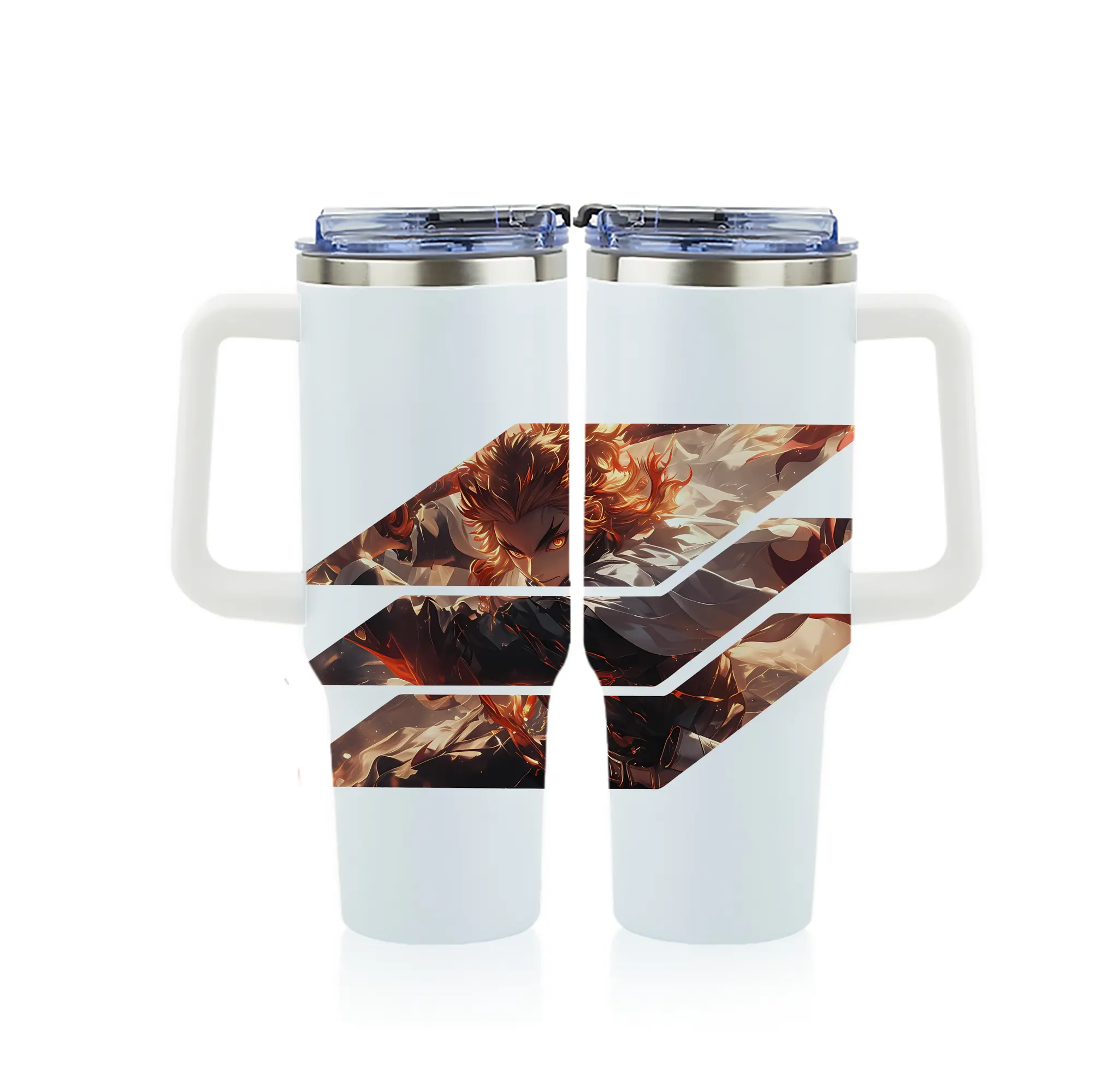 鬼滅の刃 グッズ,煉獄 杏寿郎 - 1200mL フルプリント車用タンブラー ・ 304ステンレス 内側 ・ 201ステンレス 外側 ・ 保温 保冷 ・ 通勤 ドライブ アウトドア用