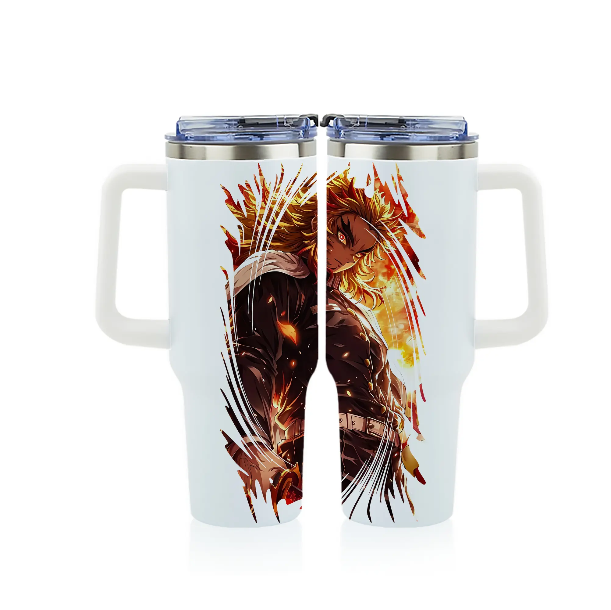 鬼滅の刃 グッズ,煉獄 杏寿郎 - 1200mL フルプリント車用タンブラー ・ 304ステンレス 内側 ・ 201ステンレス 外側 ・ 保温 保冷 ・ 通勤 ドライブ アウトドア用