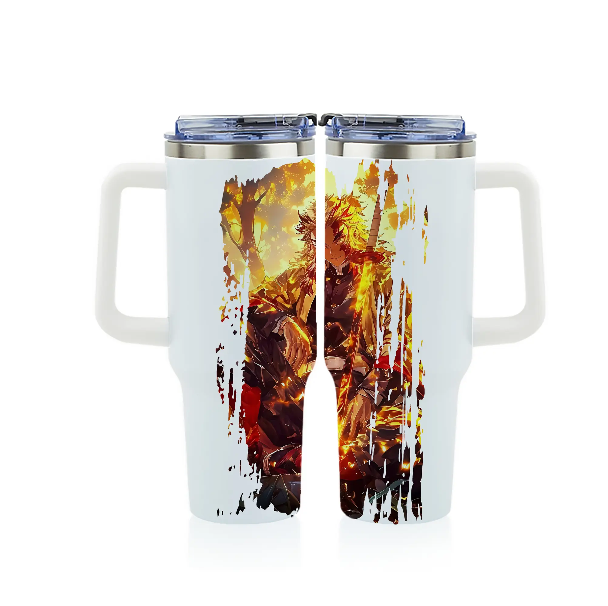 鬼滅の刃 グッズ,煉獄 杏寿郎 - 1200mL フルプリント車用タンブラー ・ 304ステンレス 内側 ・ 201ステンレス 外側 ・ 保温 保冷 ・ 通勤 ドライブ アウトドア用