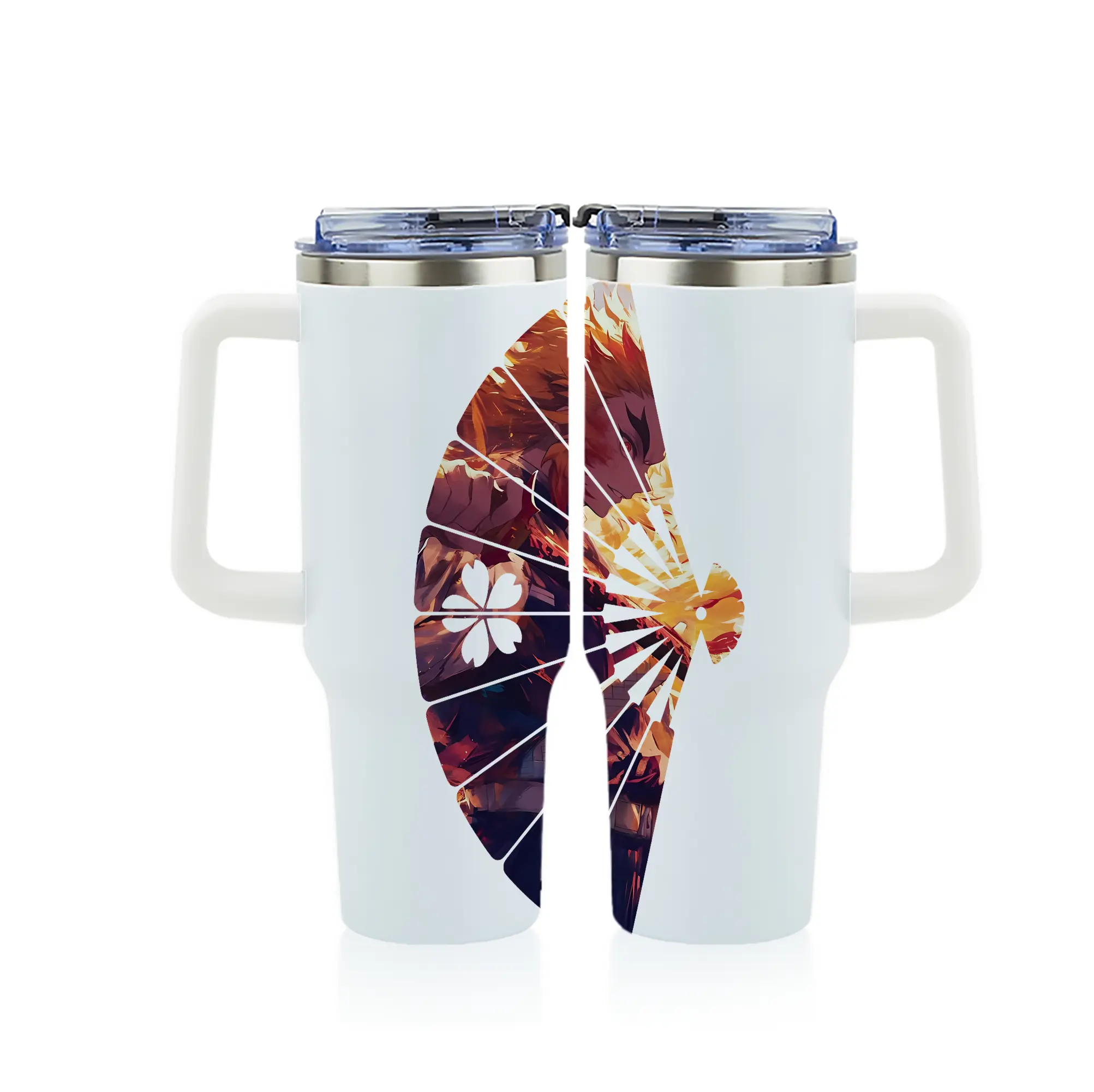 鬼滅の刃 グッズ,煉獄 杏寿郎 - 1200mL フルプリント車用タンブラー ・ 304ステンレス 内側 ・ 201ステンレス 外側 ・ 保温 保冷 ・ 通勤 ドライブ アウトドア用