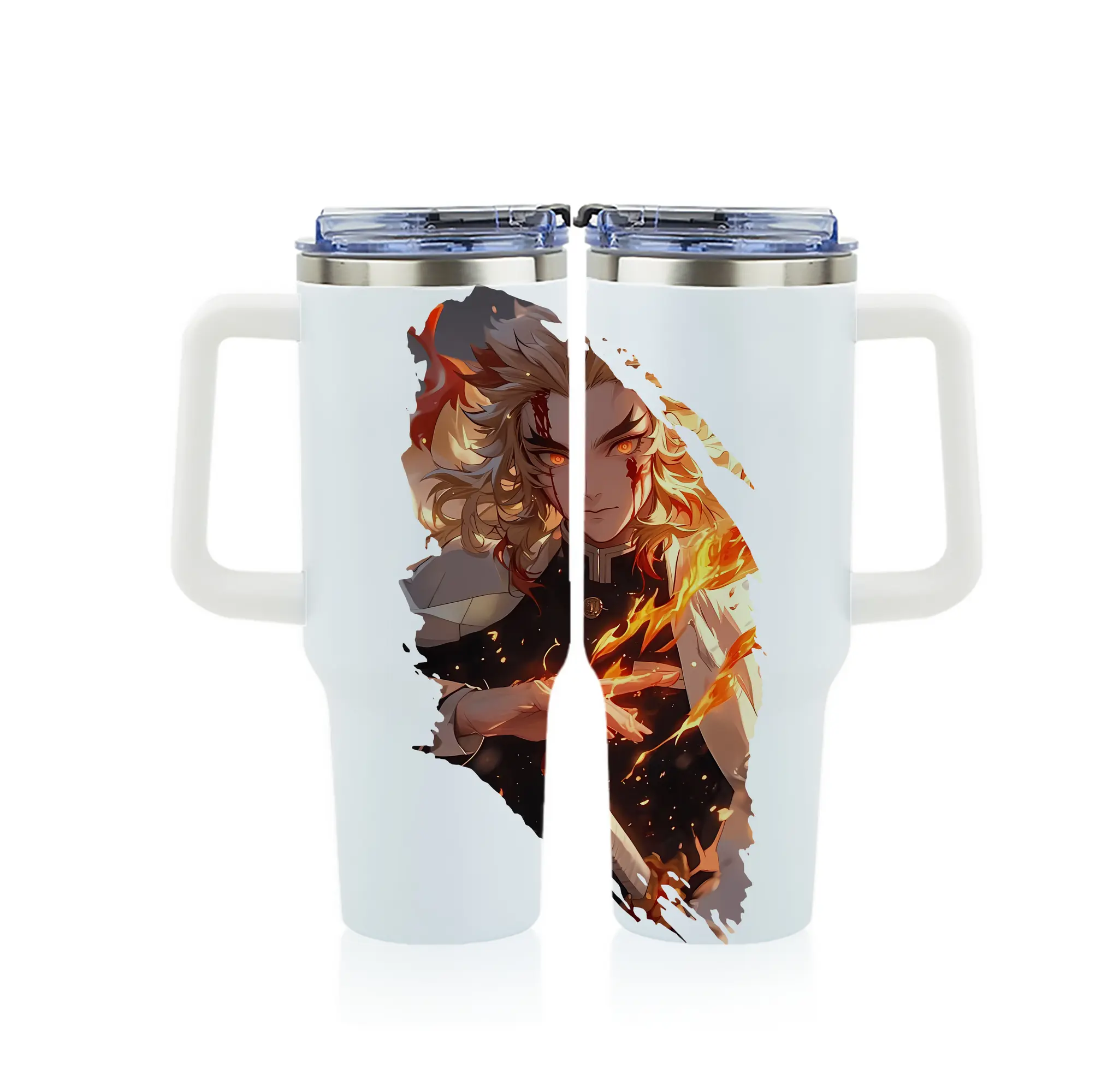 鬼滅の刃 グッズ,煉獄 杏寿郎 - 1200mL フルプリント車用タンブラー ・ 304ステンレス 内側 ・ 201ステンレス 外側 ・ 保温 保冷 ・ 通勤 ドライブ アウトドア用