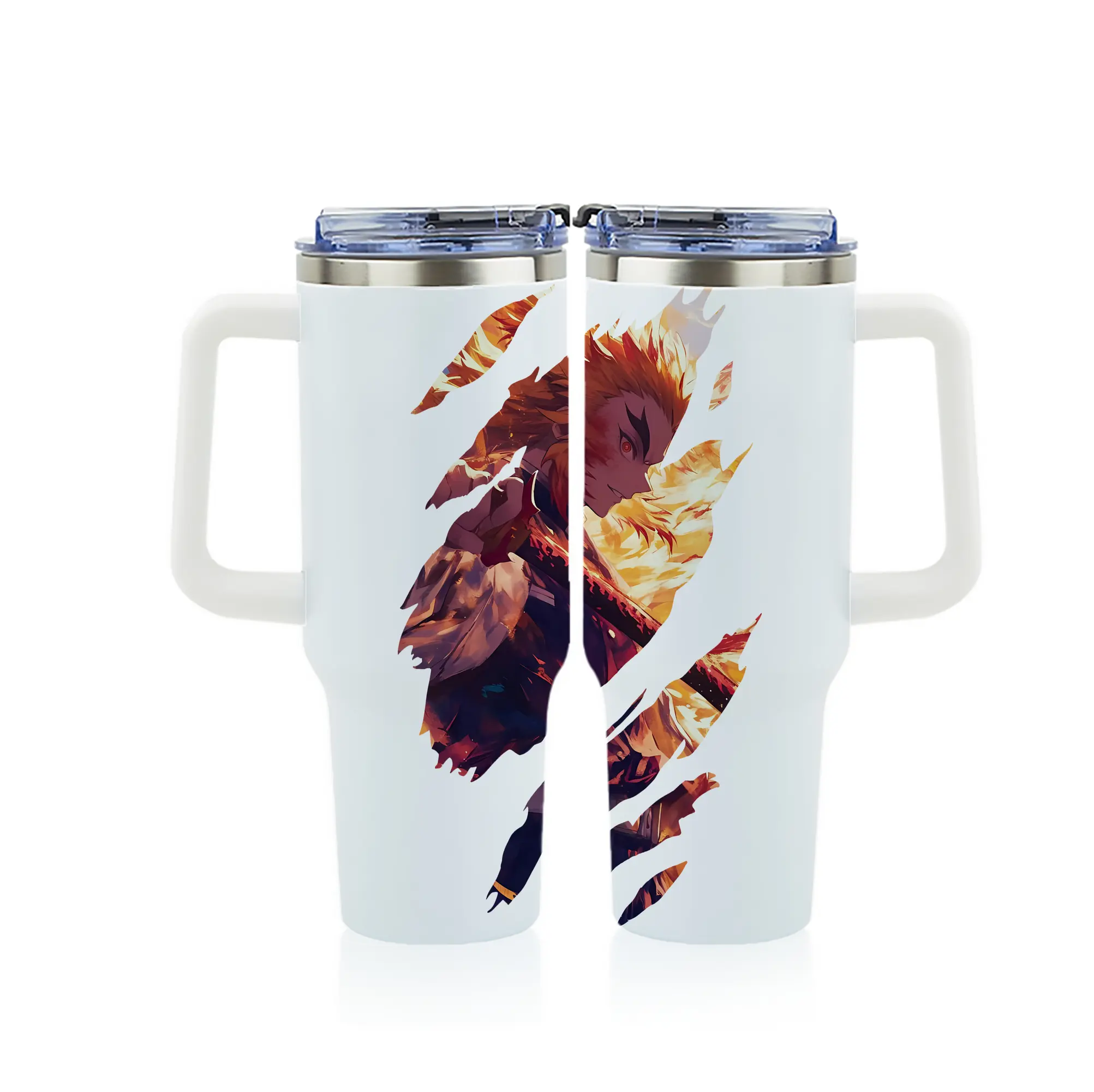 鬼滅の刃 グッズ,煉獄 杏寿郎 - 1200mL フルプリント車用タンブラー ・ 304ステンレス 内側 ・ 201ステンレス 外側 ・ 保温 保冷 ・ 通勤 ドライブ アウトドア用