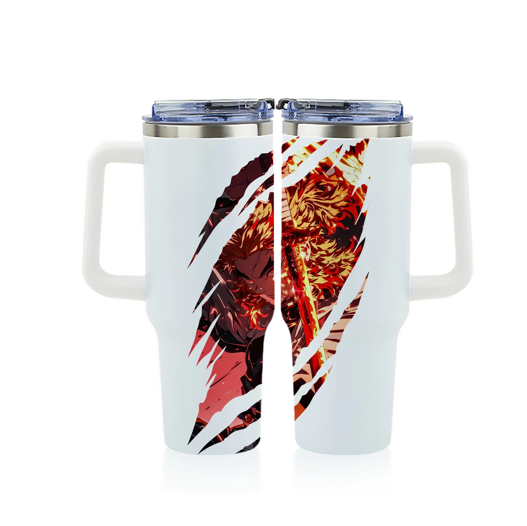 鬼滅の刃 グッズ,煉獄 杏寿郎 - 1200mL フルプリント車用タンブラー ・ 304ステンレス 内側 ・ 201ステンレス 外側 ・ 保温 保冷 ・ 通勤 ドライブ アウトドア用