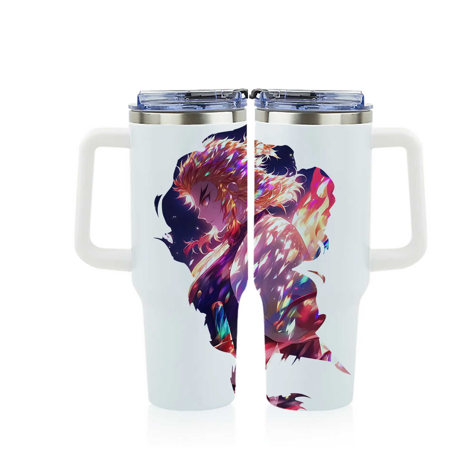 鬼滅の刃 グッズ,煉獄 杏寿郎 - 1200mL フルプリント車用タンブラー ・ 304ステンレス 内側 ・ 201ステンレス 外側 ・ 保温 保冷 ・ 通勤 ドライブ アウトドア用