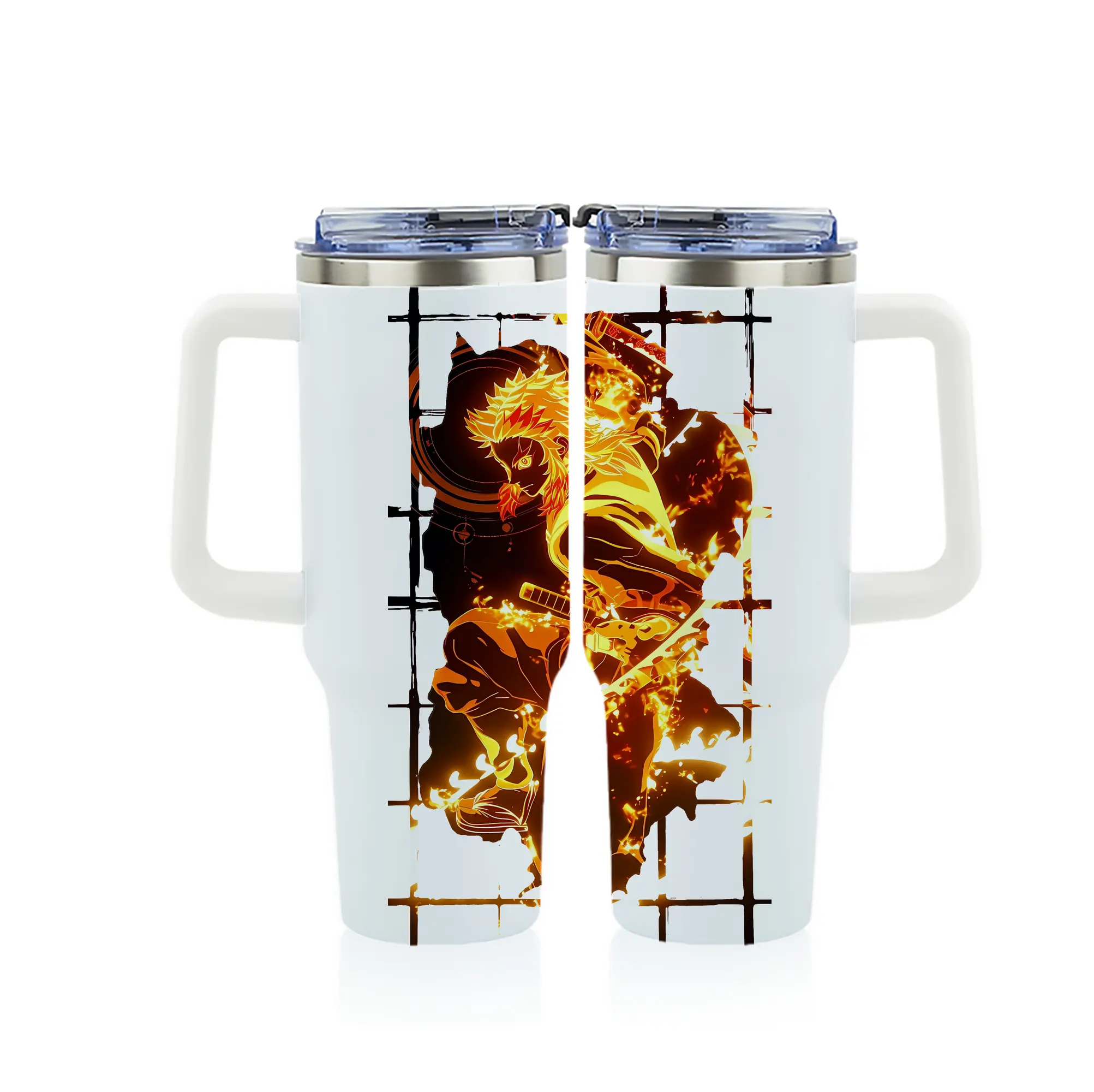 鬼滅の刃 グッズ,煉獄 杏寿郎 - 1200mL フルプリント車用タンブラー ・ 304ステンレス 内側 ・ 201ステンレス 外側 ・ 保温 保冷 ・ 通勤 ドライブ アウトドア用