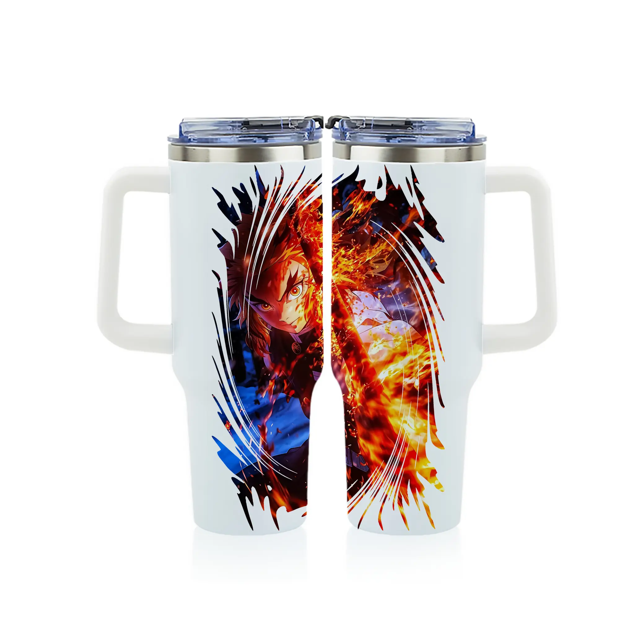 鬼滅の刃 グッズ,煉獄 杏寿郎 - 1200mL フルプリント車用タンブラー ・ 304ステンレス 内側 ・ 201ステンレス 外側 ・ 保温 保冷 ・ 通勤 ドライブ アウトドア用