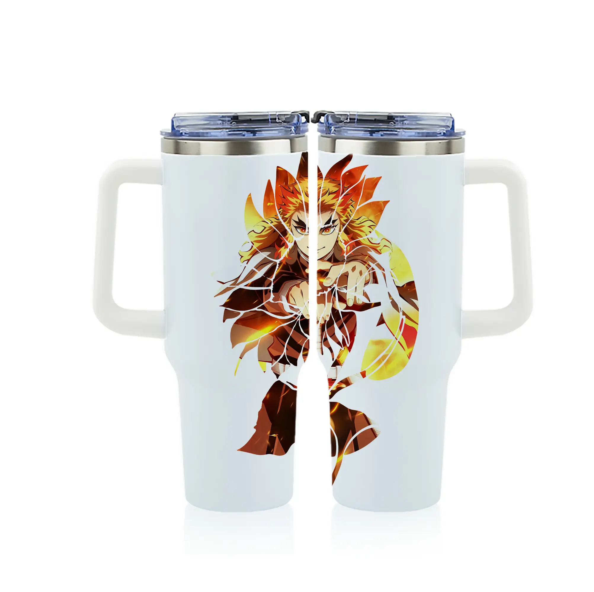 鬼滅の刃 グッズ,煉獄 杏寿郎 - 1200mL フルプリント車用タンブラー ・ 304ステンレス 内側 ・ 201ステンレス 外側 ・ 保温 保冷 ・ 通勤 ドライブ アウトドア用