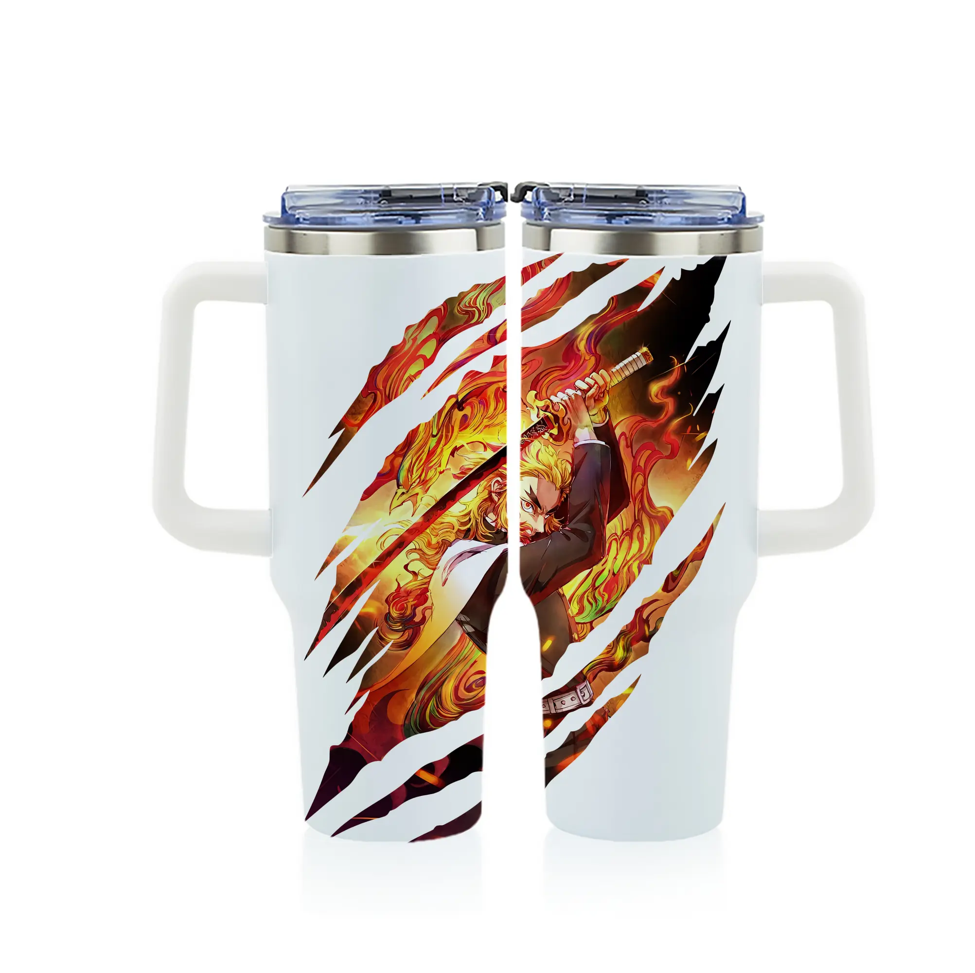 鬼滅の刃 グッズ,煉獄 杏寿郎 - 1200mL フルプリント車用タンブラー ・ 304ステンレス 内側 ・ 201ステンレス 外側 ・ 保温 保冷 ・ 通勤 ドライブ アウトドア用