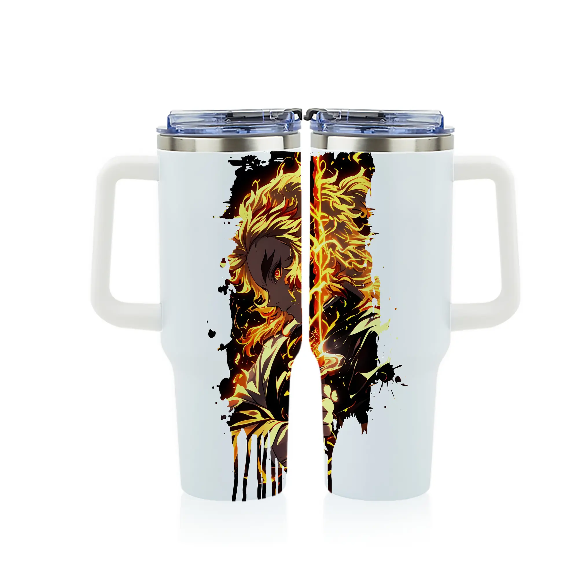 鬼滅の刃 グッズ,煉獄 杏寿郎 - 1200mL フルプリント車用タンブラー ・ 304ステンレス 内側 ・ 201ステンレス 外側 ・ 保温 保冷 ・ 通勤 ドライブ アウトドア用