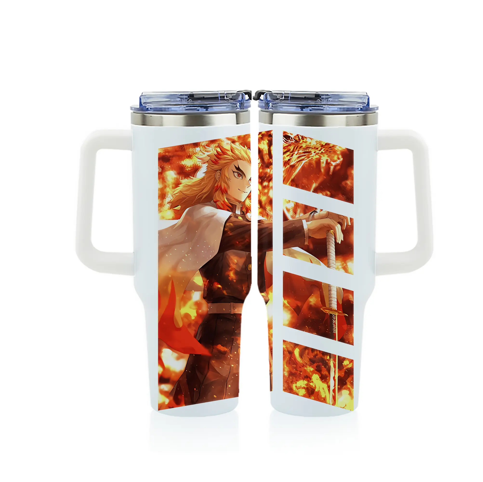 鬼滅の刃 グッズ,煉獄 杏寿郎 - 1200mL フルプリント車用タンブラー ・ 304ステンレス 内側 ・ 201ステンレス 外側 ・ 保温 保冷 ・ 通勤 ドライブ アウトドア用