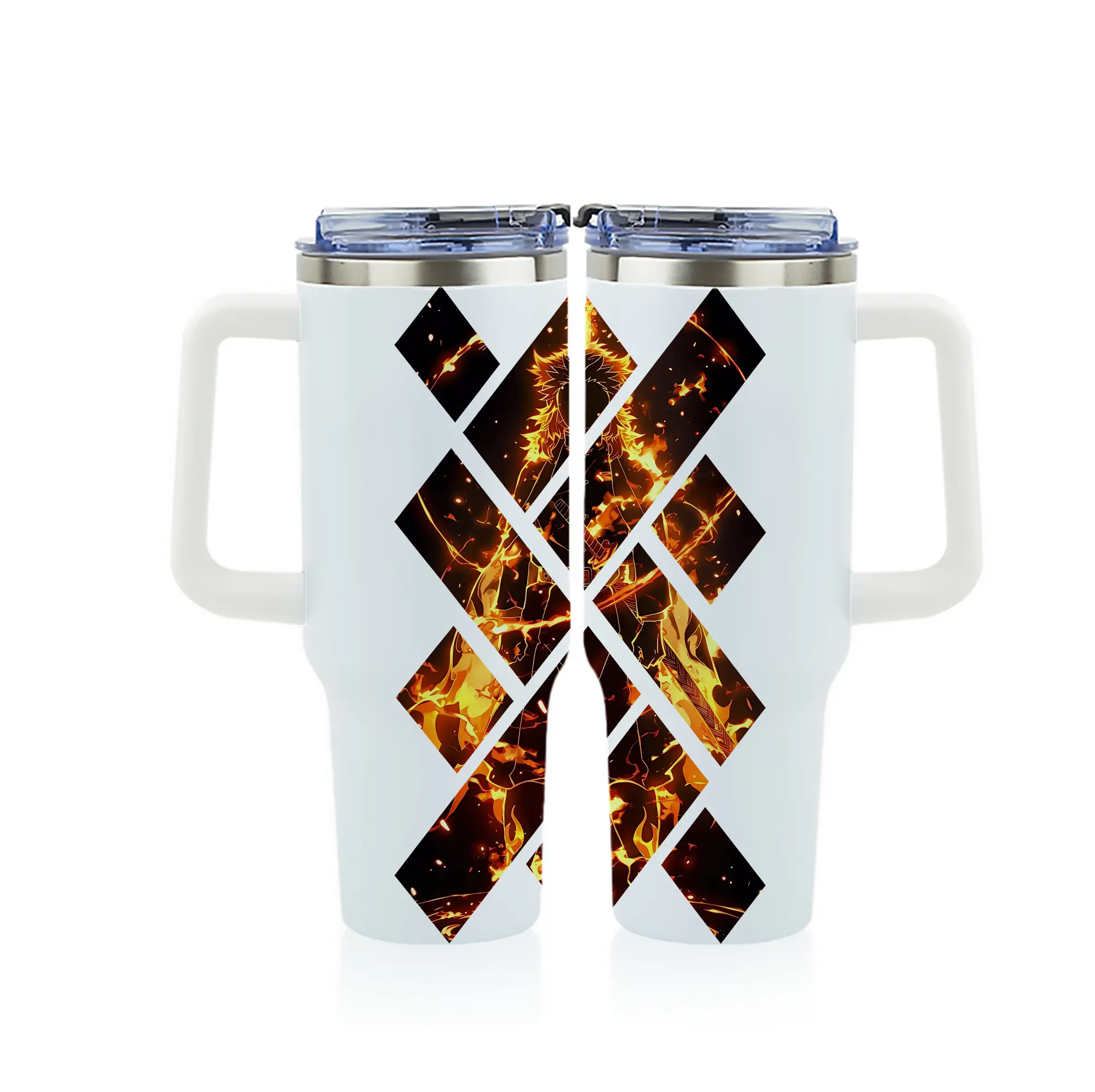 鬼滅の刃 グッズ,煉獄 杏寿郎 - 1200mL フルプリント車用タンブラー ・ 304ステンレス 内側 ・ 201ステンレス 外側 ・ 保温 保冷 ・ 通勤 ドライブ アウトドア用