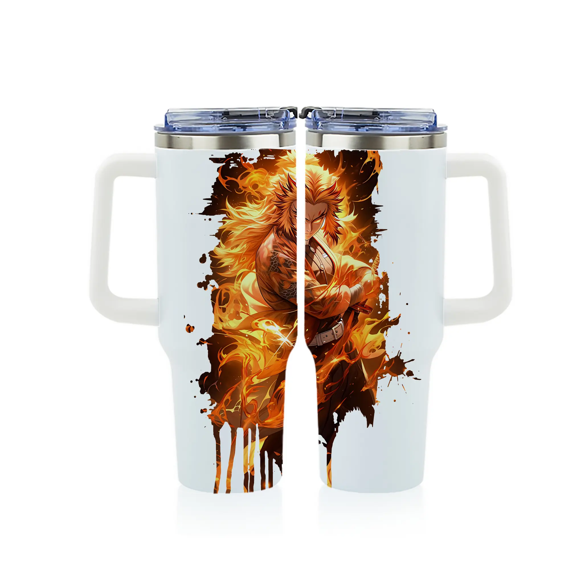 鬼滅の刃 グッズ,煉獄 杏寿郎 - 1200mL フルプリント車用タンブラー ・ 304ステンレス 内側 ・ 201ステンレス 外側 ・ 保温 保冷 ・ 通勤 ドライブ アウトドア用