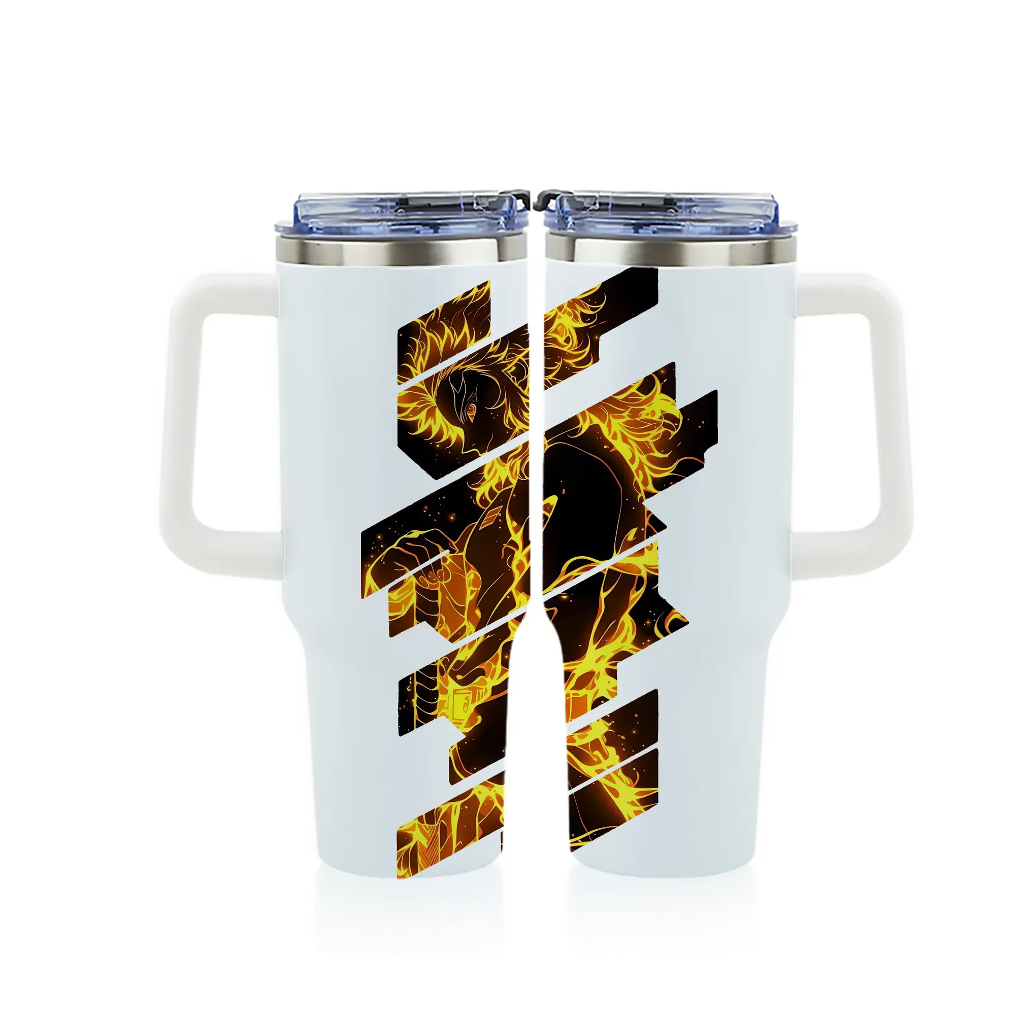 鬼滅の刃 グッズ,煉獄 杏寿郎 - 1200mL フルプリント車用タンブラー ・ 304ステンレス 内側 ・ 201ステンレス 外側 ・ 保温 保冷 ・ 通勤 ドライブ アウトドア用