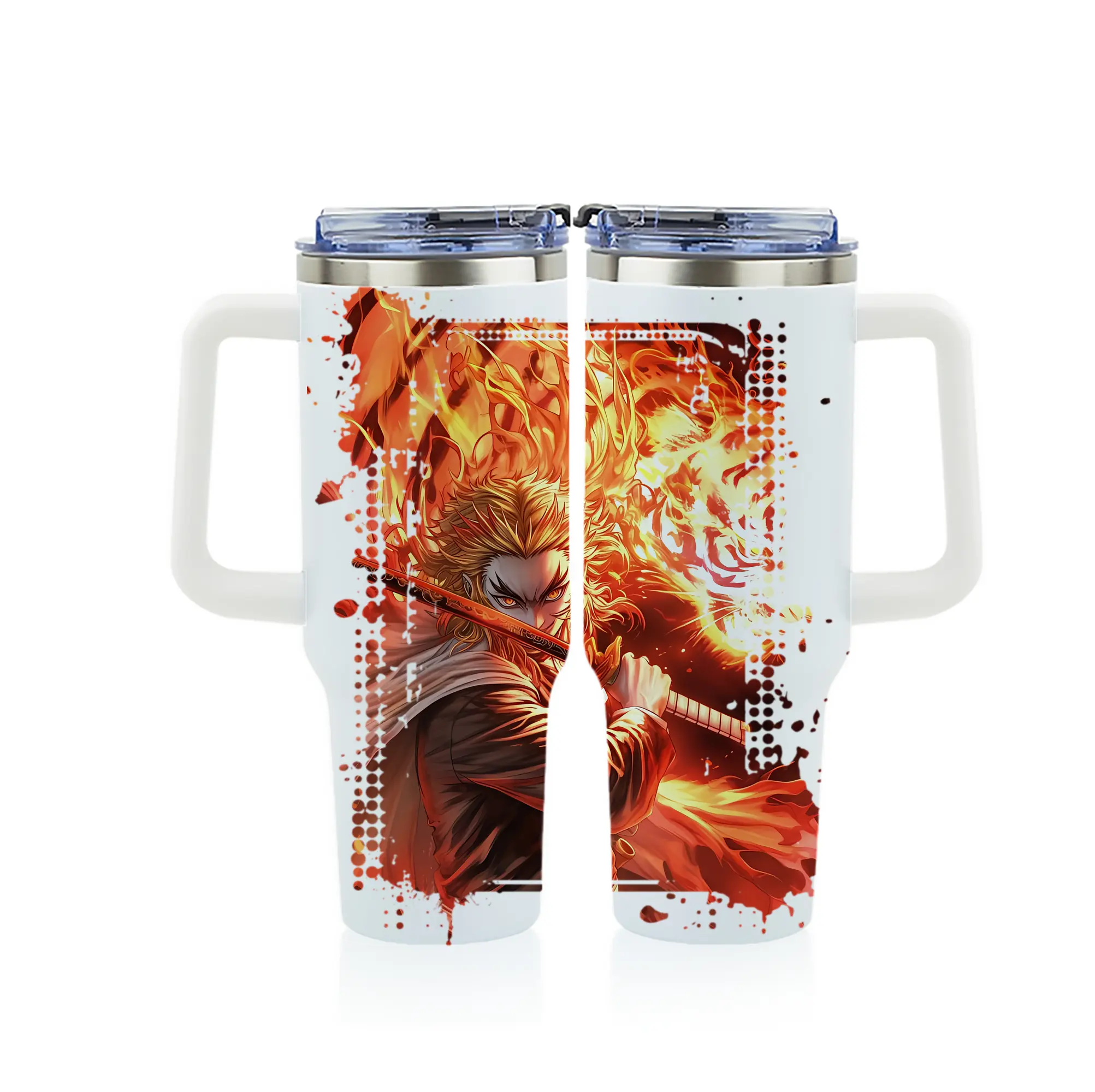 鬼滅の刃 グッズ,煉獄 杏寿郎 - 1200mL フルプリント車用タンブラー ・ 304ステンレス 内側 ・ 201ステンレス 外側 ・ 保温 保冷 ・ 通勤 ドライブ アウトドア用