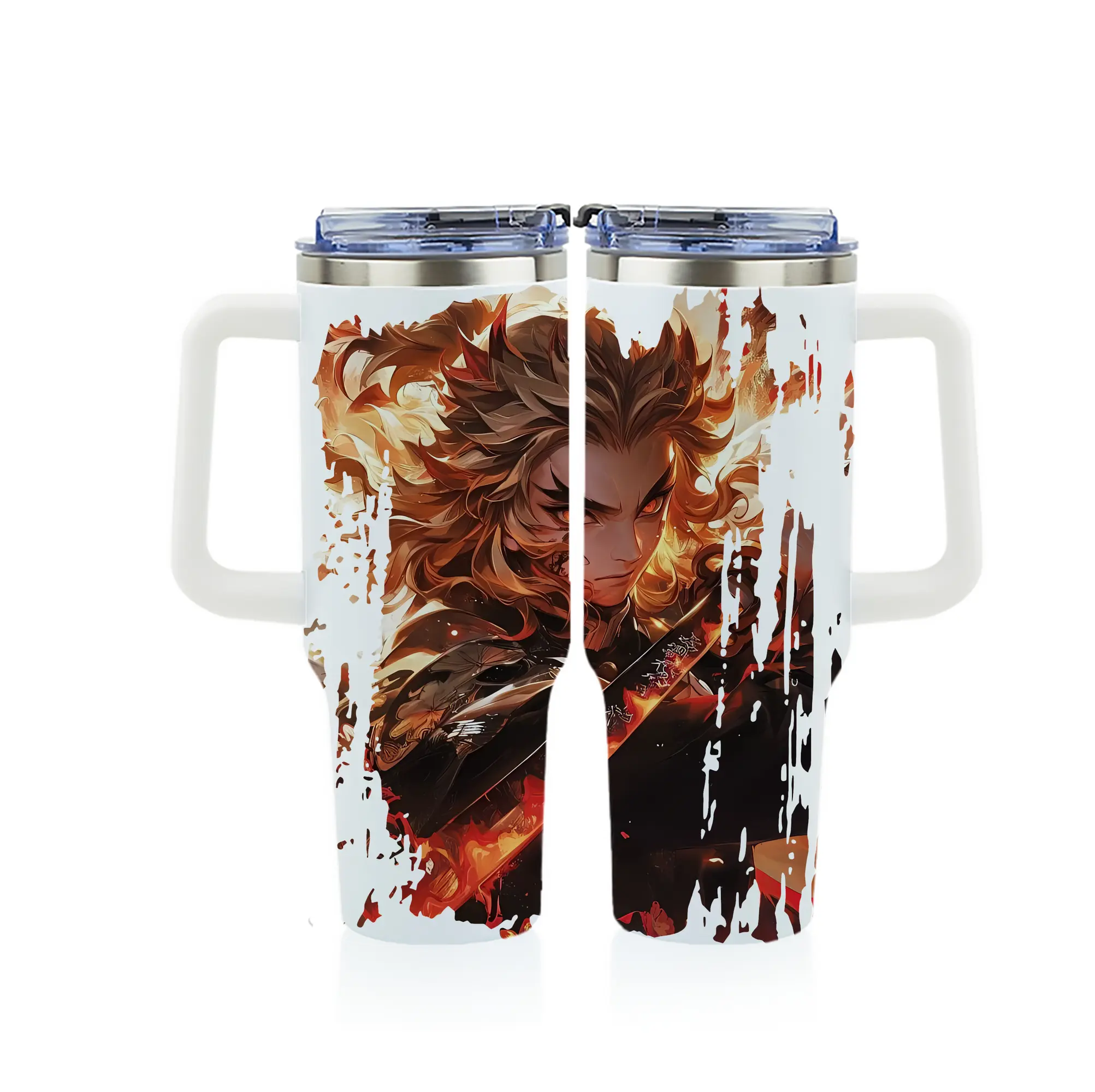 鬼滅の刃 グッズ,煉獄 杏寿郎 - 1200mL フルプリント車用タンブラー ・ 304ステンレス 内側 ・ 201ステンレス 外側 ・ 保温 保冷 ・ 通勤 ドライブ アウトドア用