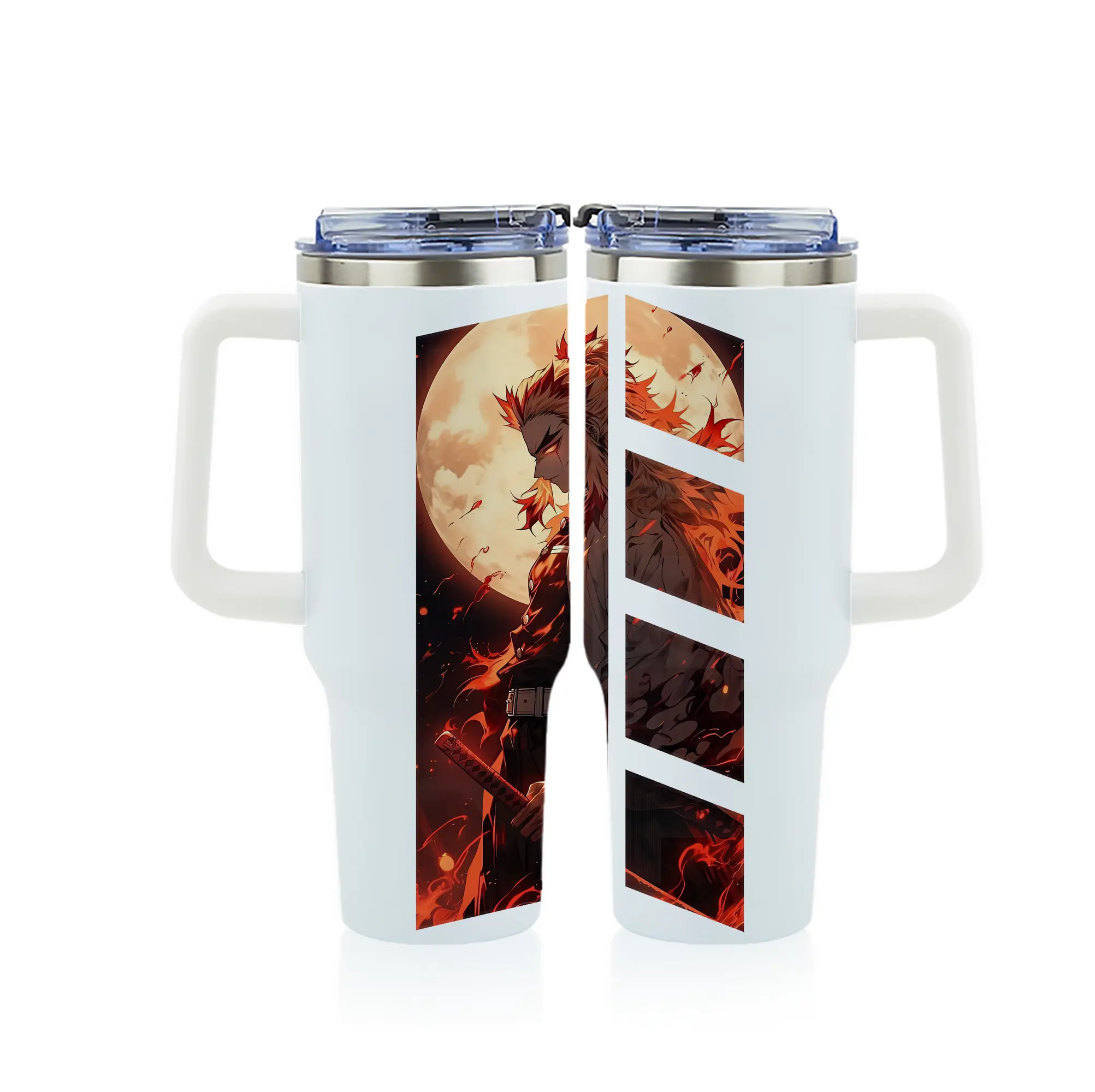 鬼滅の刃 グッズ,煉獄 杏寿郎 - 1200mL フルプリント車用タンブラー ・ 304ステンレス 内側 ・ 201ステンレス 外側 ・ 保温 保冷 ・ 通勤 ドライブ アウトドア用