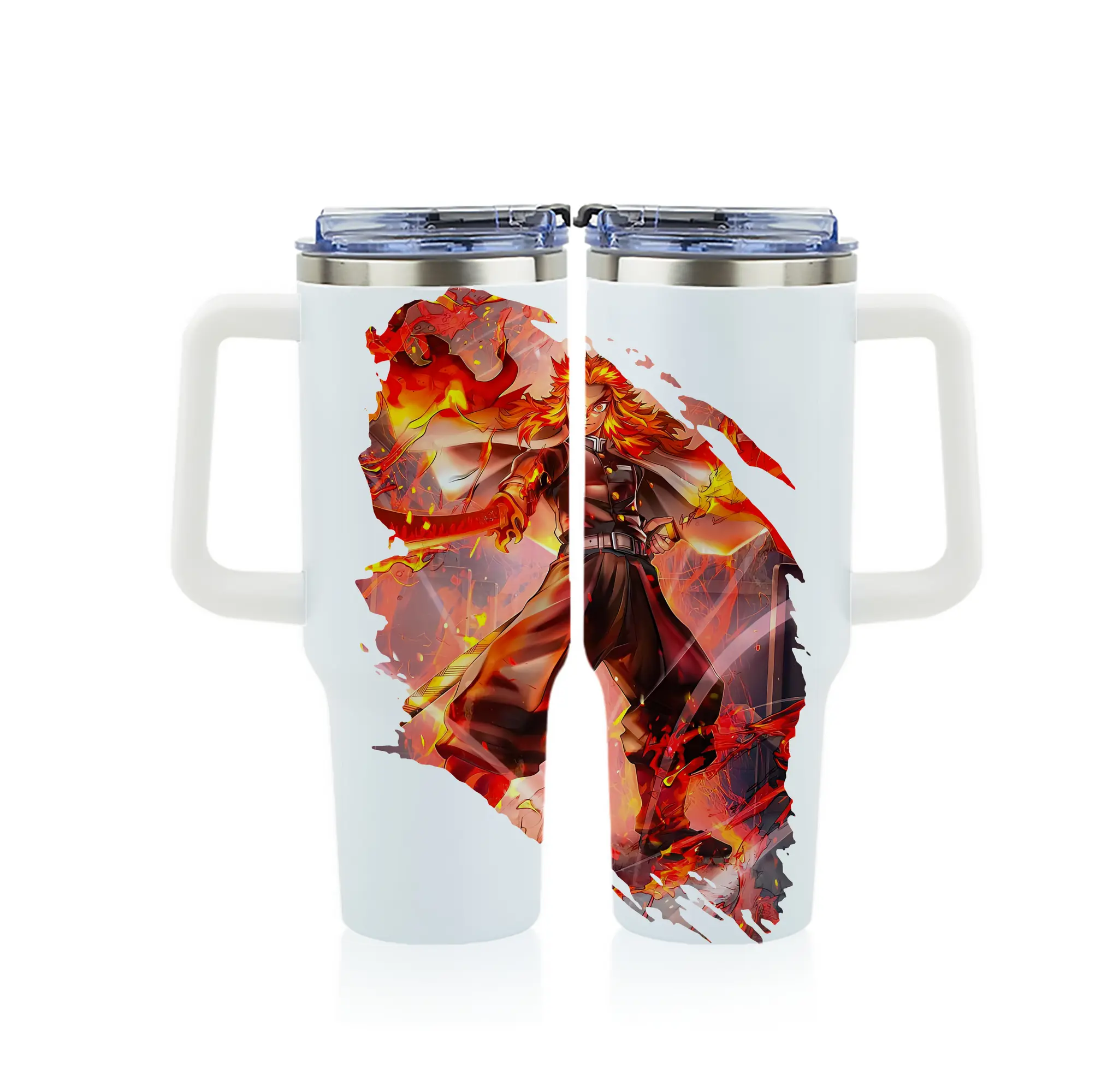 鬼滅の刃 グッズ,煉獄 杏寿郎 - 1200mL フルプリント車用タンブラー ・ 304ステンレス 内側 ・ 201ステンレス 外側 ・ 保温 保冷 ・ 通勤 ドライブ アウトドア用