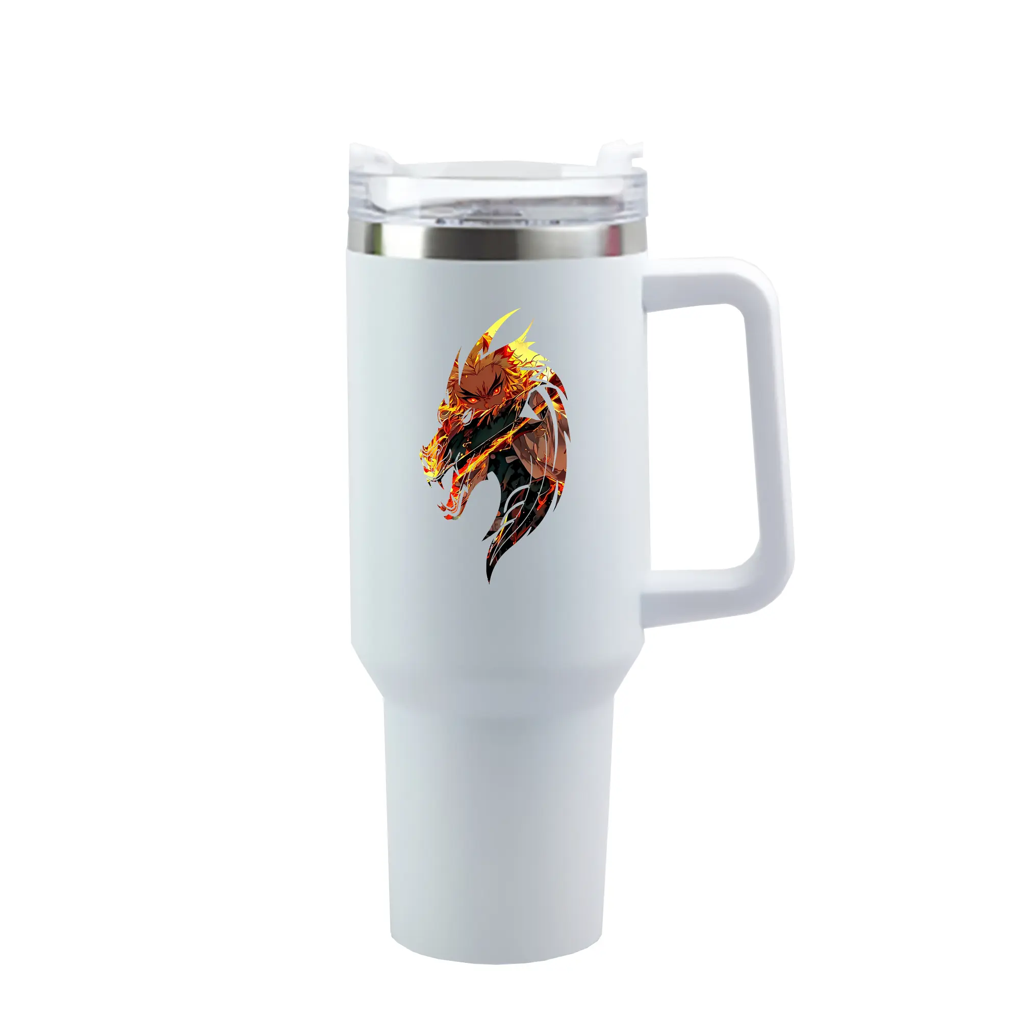 鬼滅の刃 グッズ,煉獄 杏寿郎 - 1200mL 車用タンブラー ・ クリスタルステッカー ・ 304ステンレス 内側 ・ 201ステンレス 外側 ・ 保温 保冷 ・ ハンドル＆ストロー付き ・ 通勤 ドライブ アウトドア用